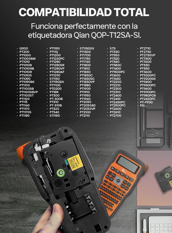 Foto 7 | Cinta De Etiquetas Qian Qze-631, 6 Pack Laminadas 12 Mm De Ancho 8 M De Largo, Negro/amarillo Compatible Con Bro