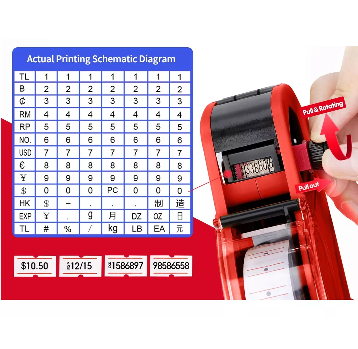 Foto 4 pulgar | Etiquetadora de Precio Belug Manual 8 Dígitos 10,000 Etiquetas Rojo