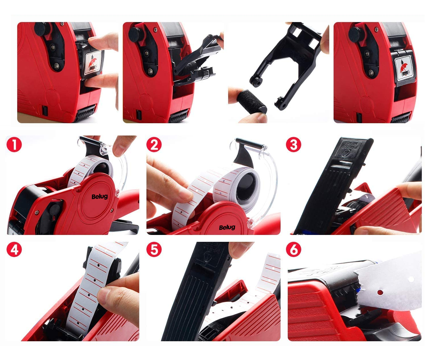 Foto 5 pulgar | Etiquetadora de Precio Belug Manual 8 Dígitos 10,000 Etiquetas Rojo
