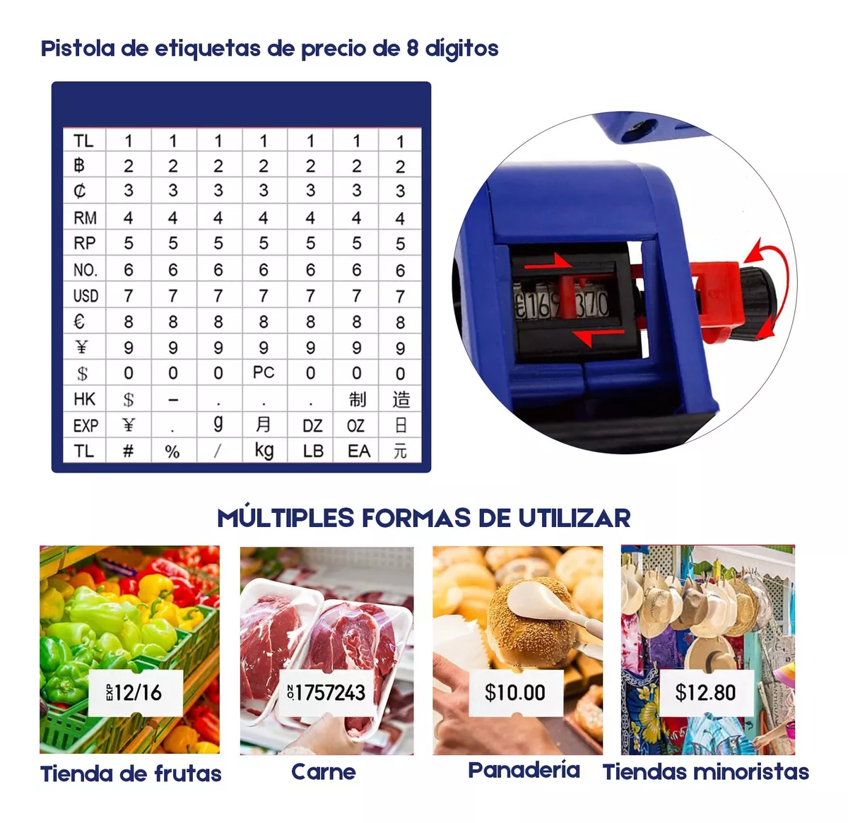 Foto 5 pulgar | Etiquetadora de Precio Manual Belug 8 Dígitos 10,000 Etiquetas Azul