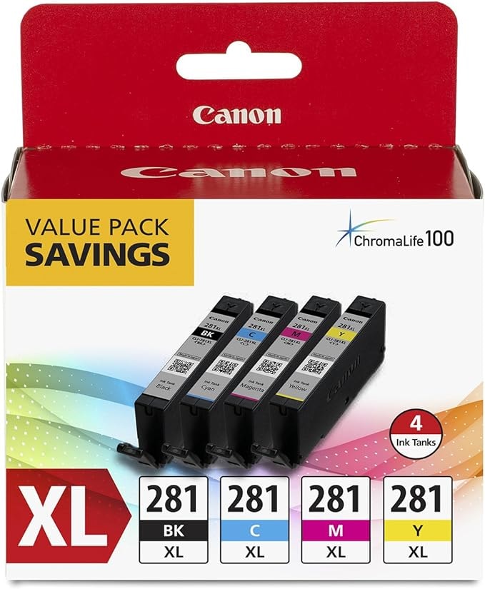 Paquete de 4 Tintas Canon CLI-281 XL para Impresoras TR8520, TR7520 serie TS9120 y TS8120 $5,173