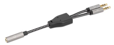 Foto 1 | Adaptador Auxiliar Manhattan 356121, 3.5mm 2 A 1, 15cm, Aluminio Plateado