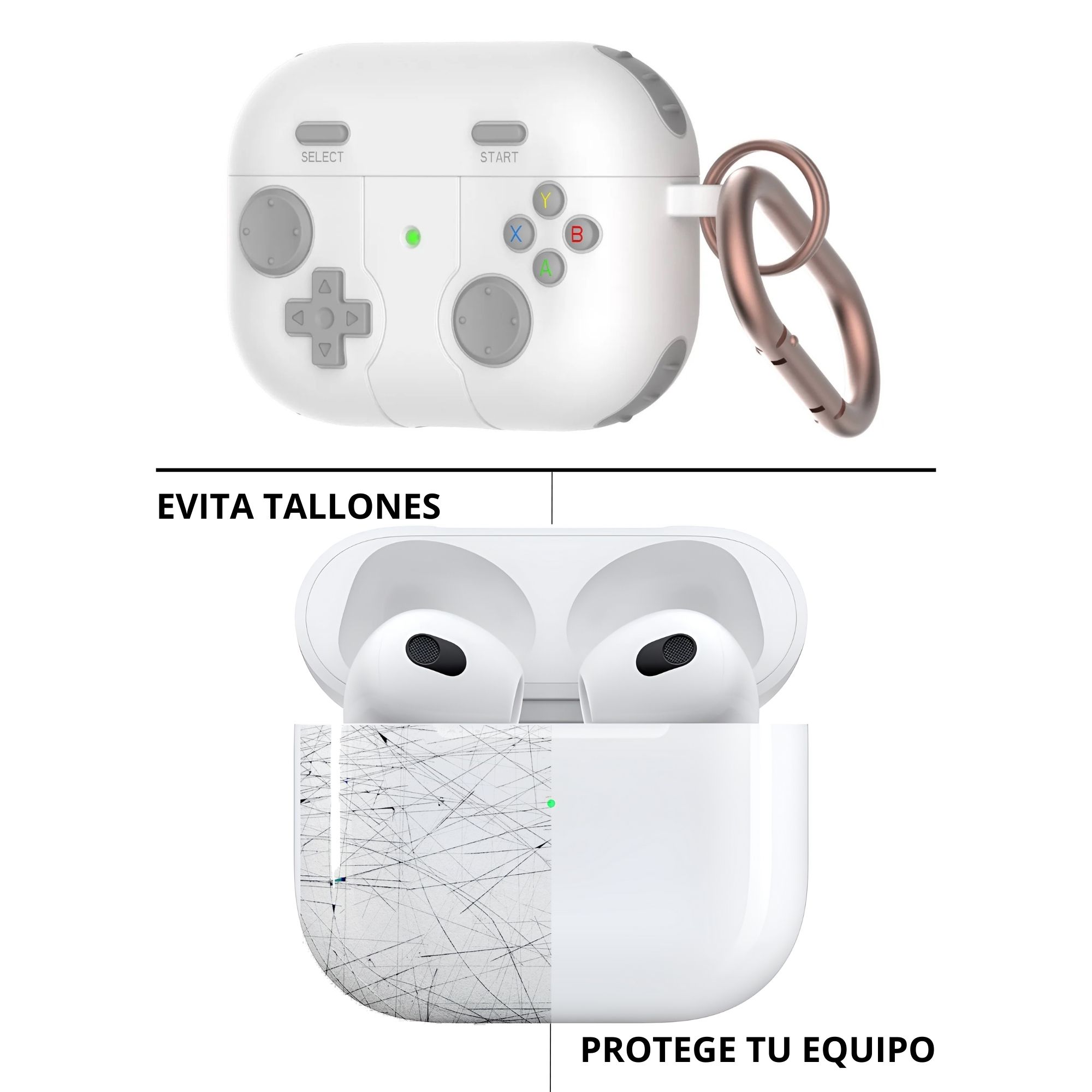 Foto 5 pulgar | Funda Protector de Uso Rudo Compatible con AirPods con Arnés Blancos AirPods Pro 1 y 2 Gen