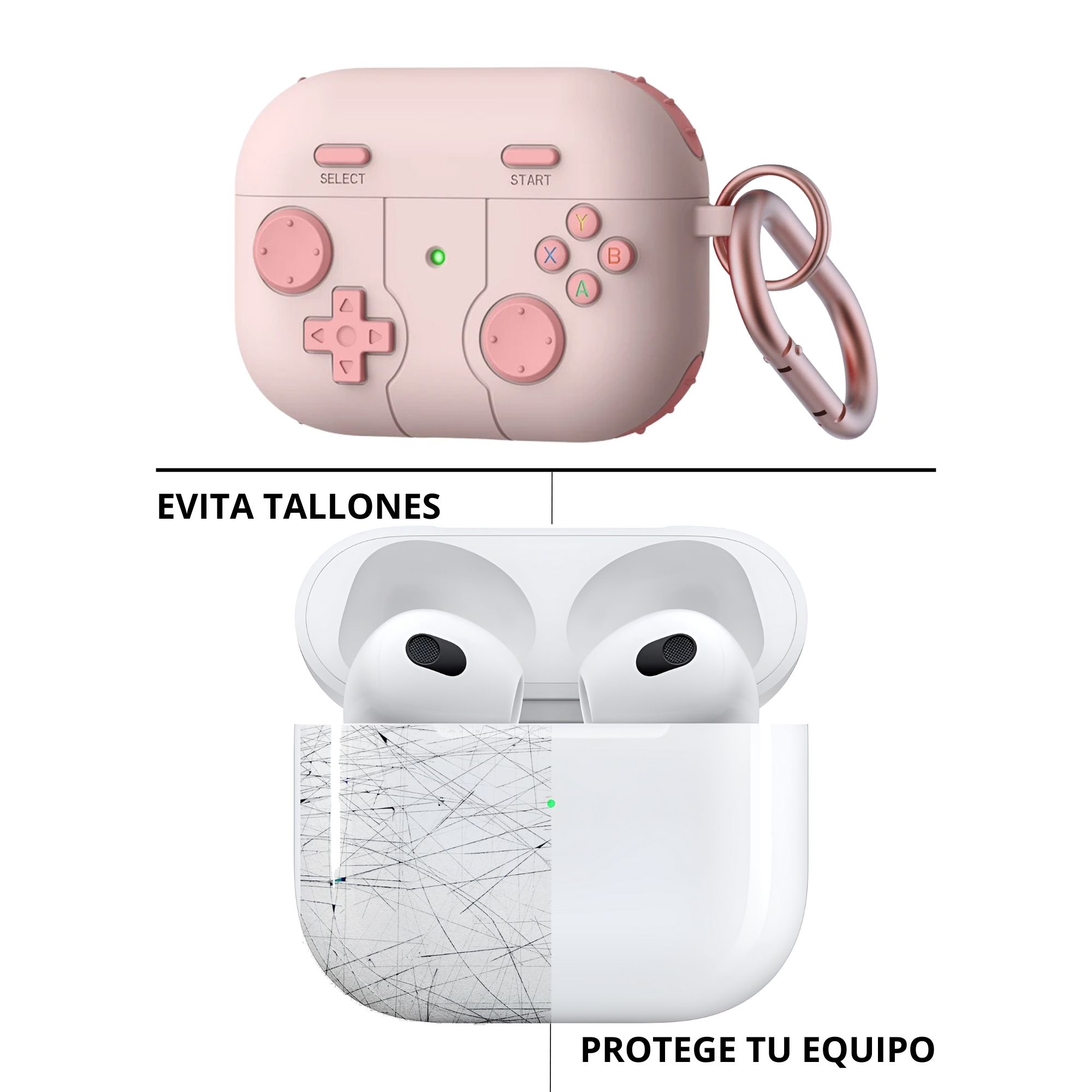 Foto 5 pulgar | Funda Protector de Uso Rudo Compatible con AirPods con Arnés Rosa AirPods Pro 1 y 2 Gen