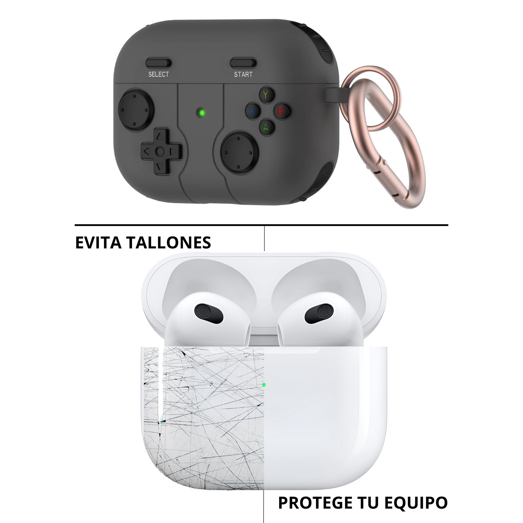 Foto 5 pulgar | Funda Protector de Uso Rudo Compatible con AirPods con Arnés Negro AirPods Pro 1 y 2 Gen