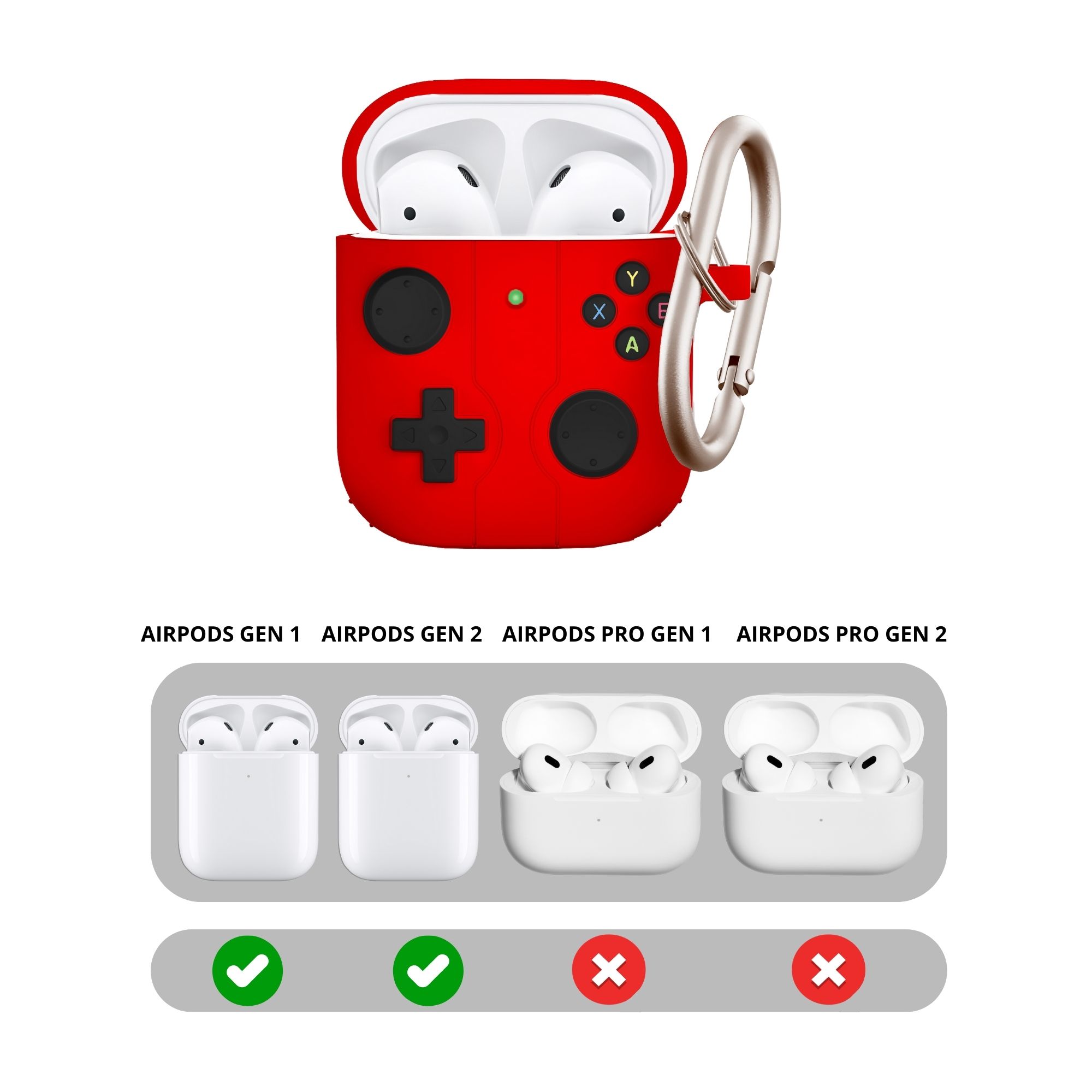 Foto 5 pulgar | Funda Protector de Uso Rudo Compatible con AirPods con Arnés Roja AirPods 1 y 2 Gen