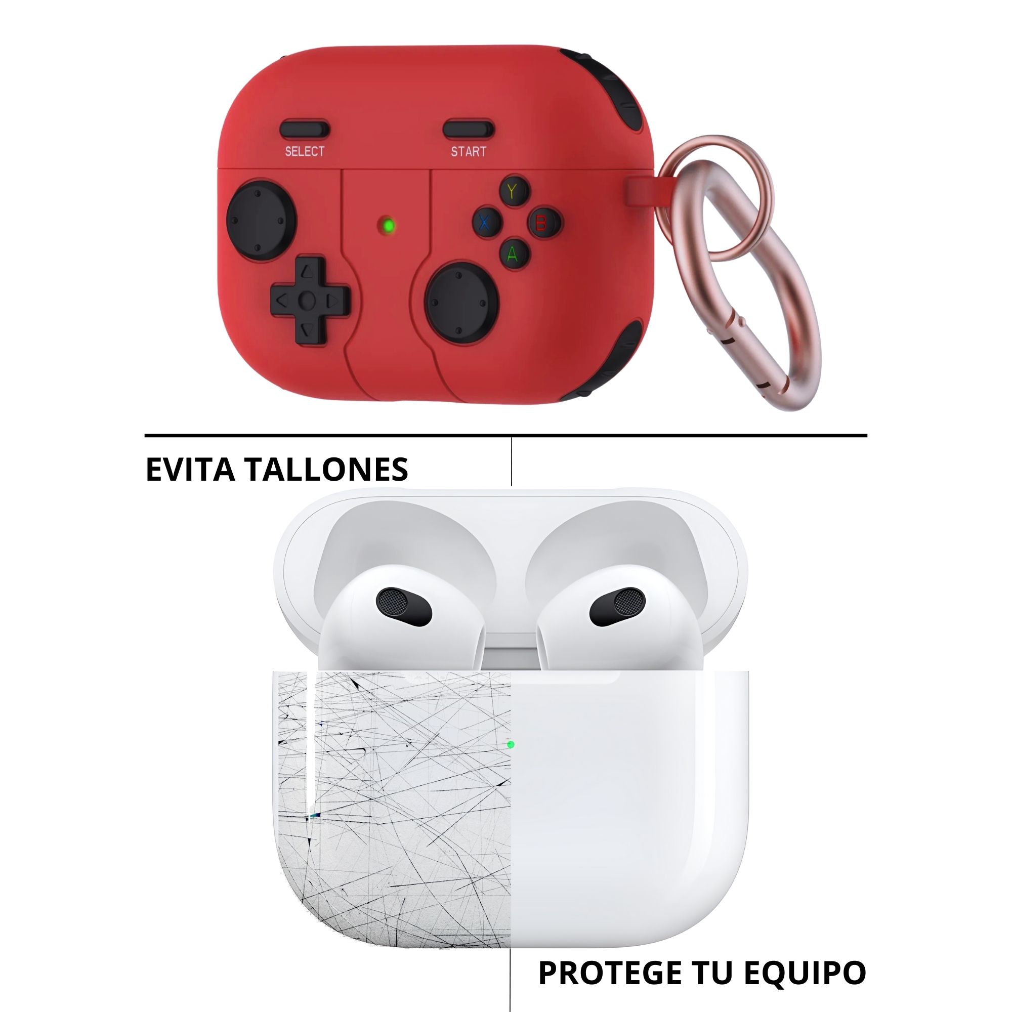 Foto 5 pulgar | Funda Protector de Uso Rudo Compatible con AirPods con Arnés Roja AirPods Pro 1 y 2 Gen