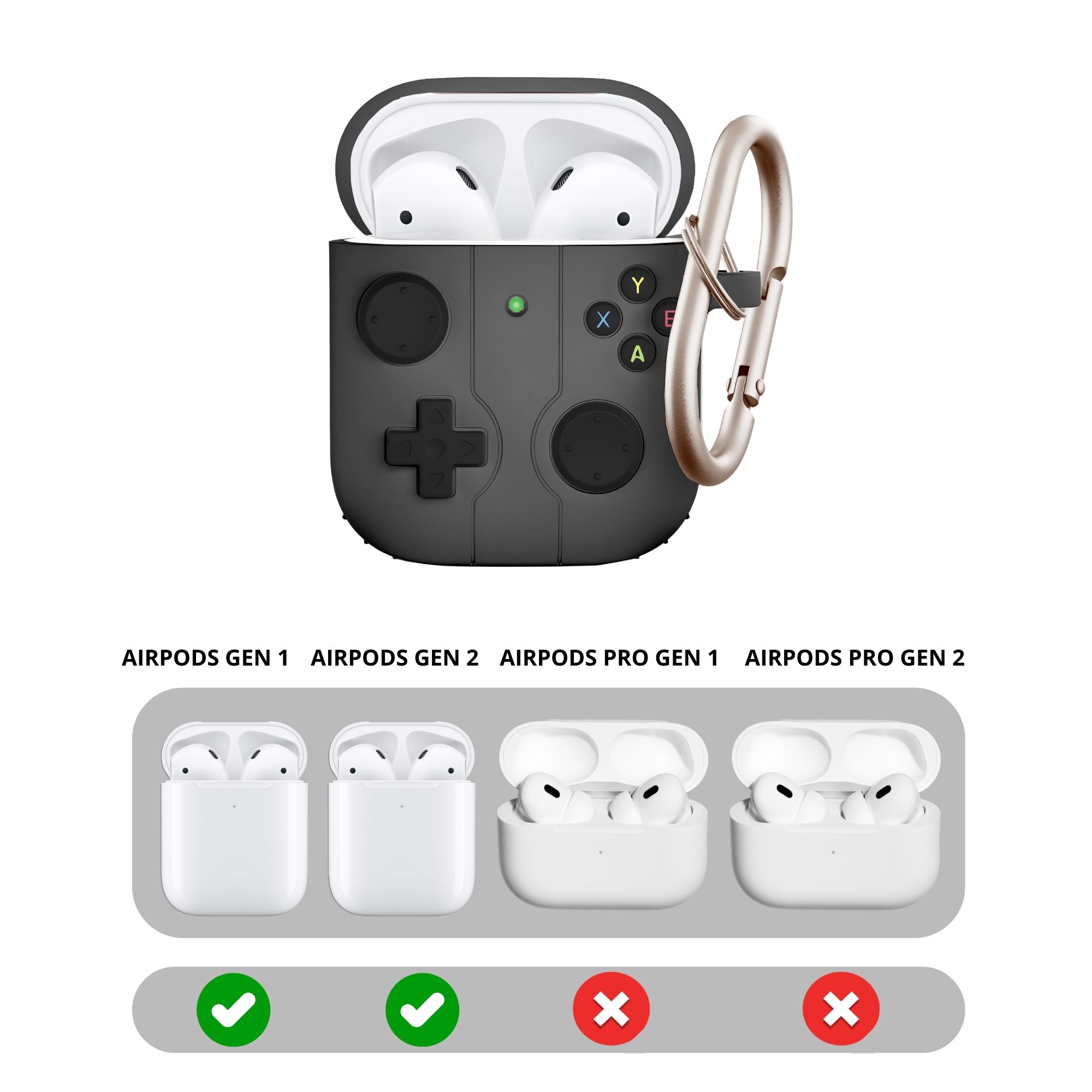 Foto 4 pulgar | Funda Protector de Uso Rudo Compatible con AirPods con Arnés Negra AirPods 1 y 2 Gen