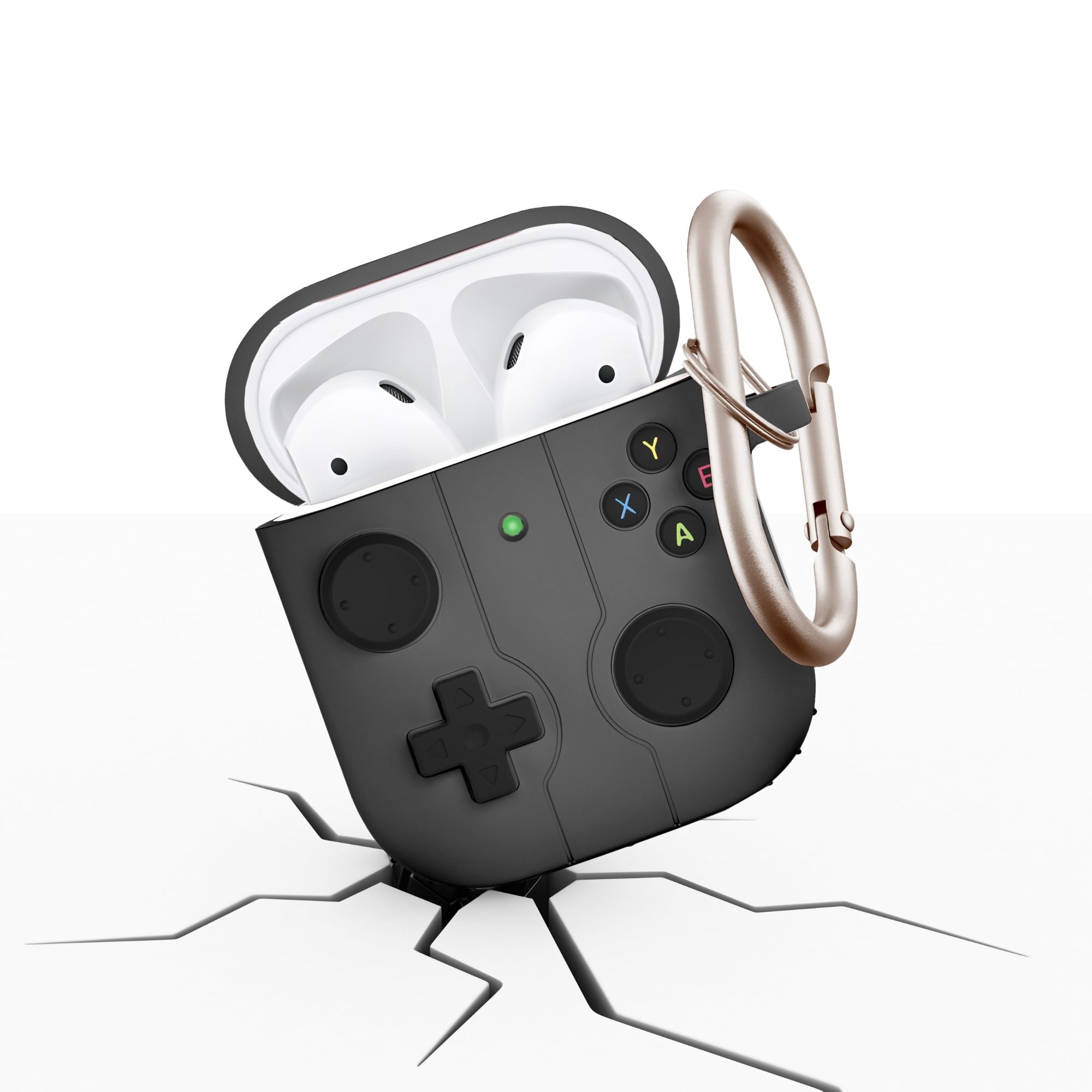 Foto 5 pulgar | Funda Protector de Uso Rudo Compatible con AirPods con Arnés Negra AirPods 1 y 2 Gen