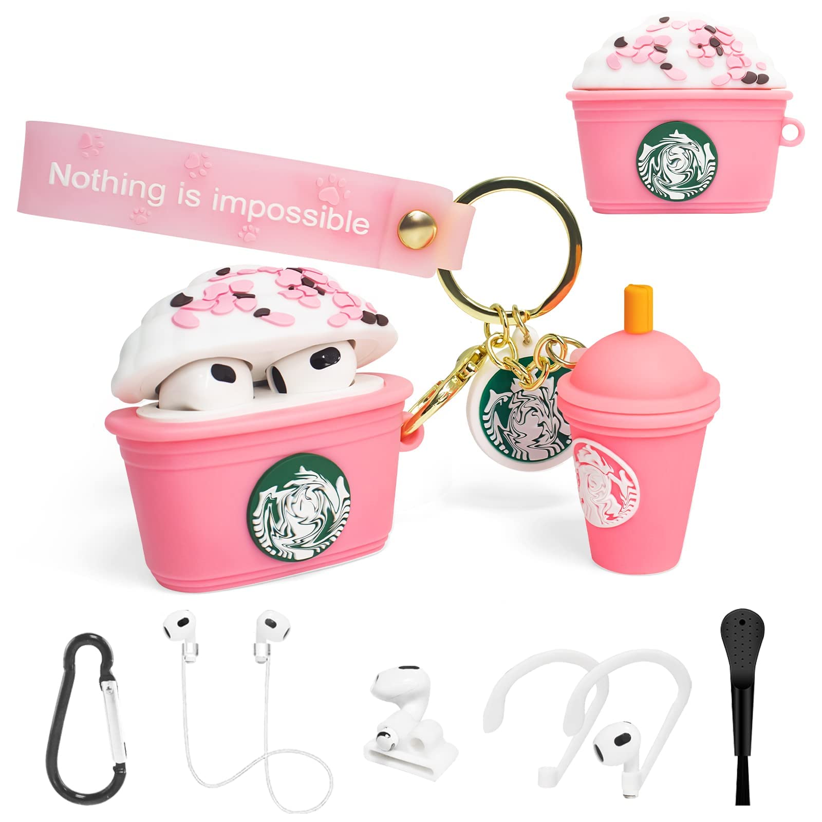 Foto 2 pulgar | Funda para Airpods 3 Suihuoji con diseño de copa rosa en 3D y juego 7 en 1