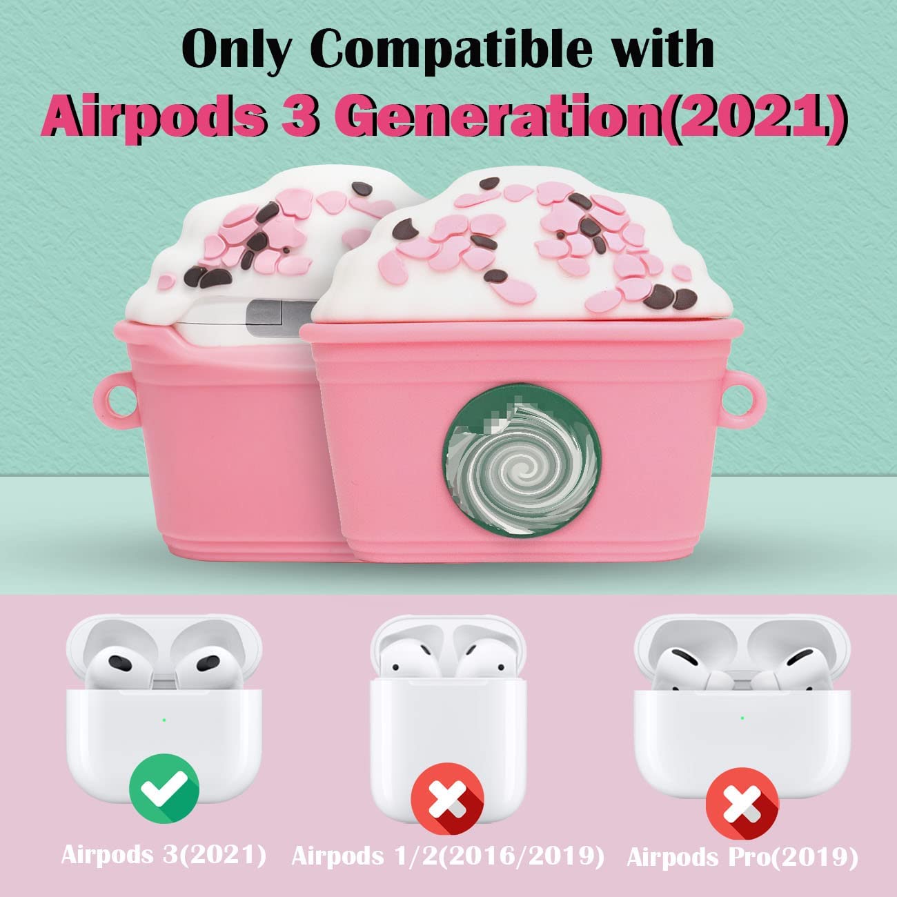 Foto 3 pulgar | Funda para Airpods 3 Suihuoji con diseño de copa rosa en 3D y juego 7 en 1