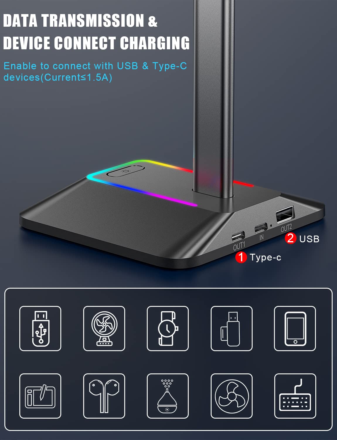 Foto 3 pulgar | Soporte Para Auriculares New Bee Gaming, Rgb Con Usb - Venta Internacional.