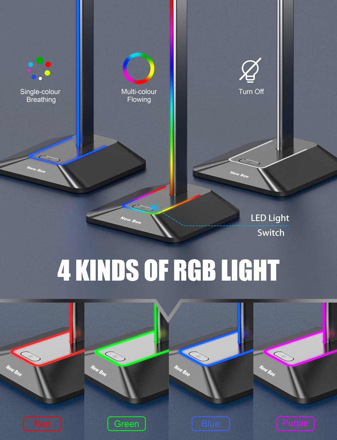 Foto 3 | Soporte Para Auriculares New Bee Gaming, Rgb Con Usb - Venta Internacional.