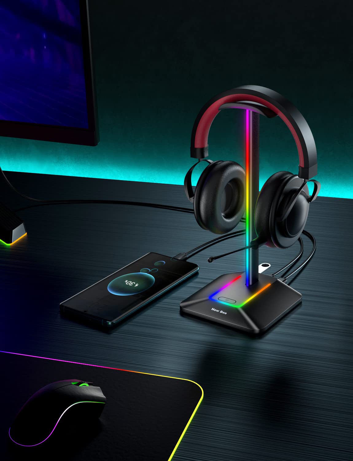 Foto 7 pulgar | Soporte Para Auriculares New Bee Gaming, Rgb Con Usb - Venta Internacional.