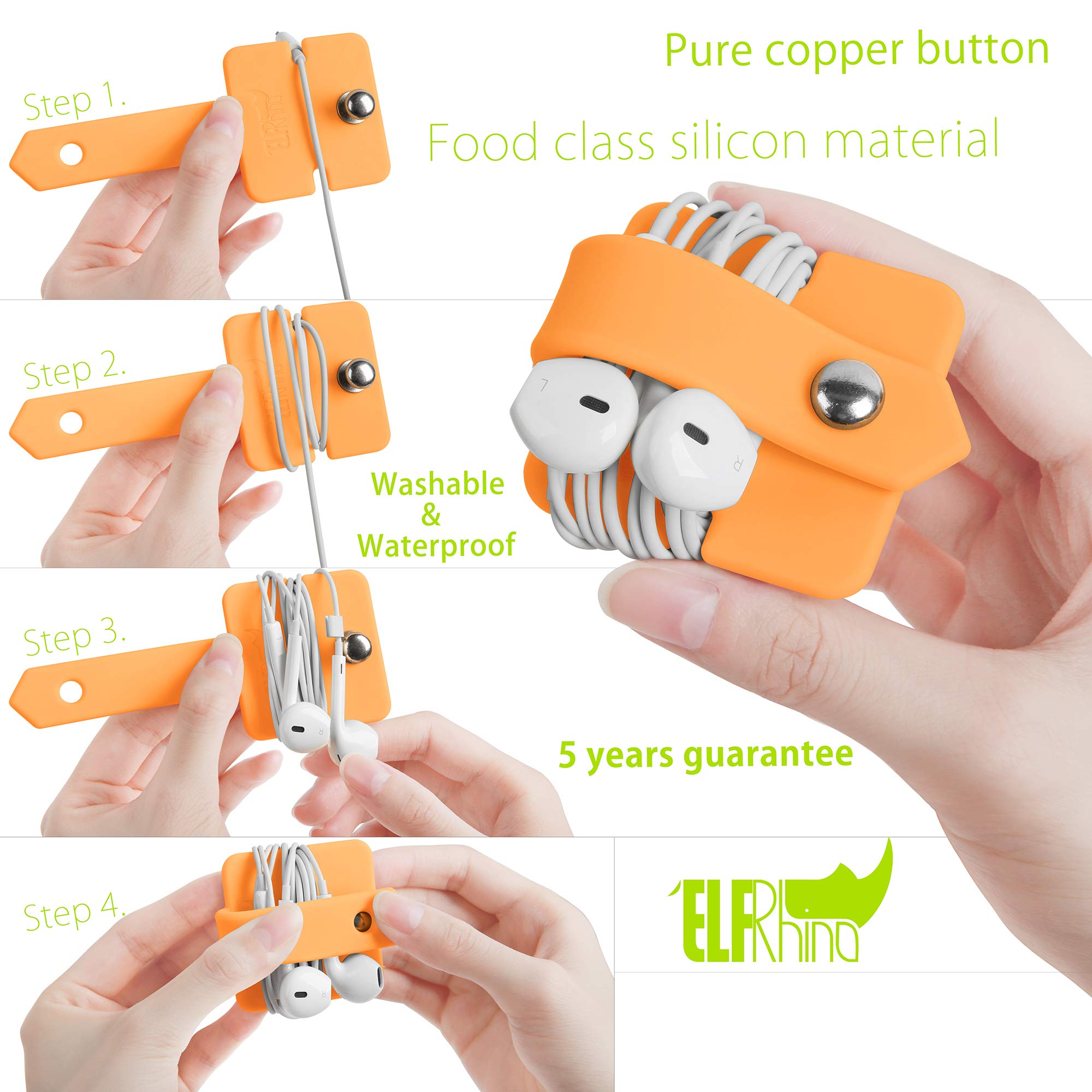 Foto 6 pulgar | Cord Organizer Elfrhino - Soporte Para Auriculares (silicona), Color Naranja - Venta Internacional.
