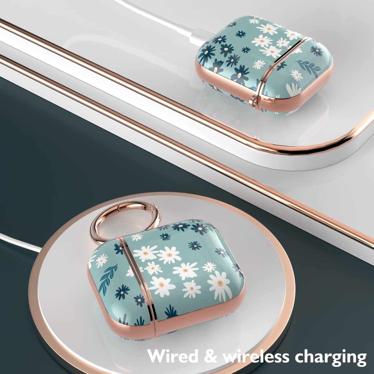 Foto 4 pulgar | Funda Tatofy Para Airpods 1 Y 2 Flower Cyan - Venta Internacional.