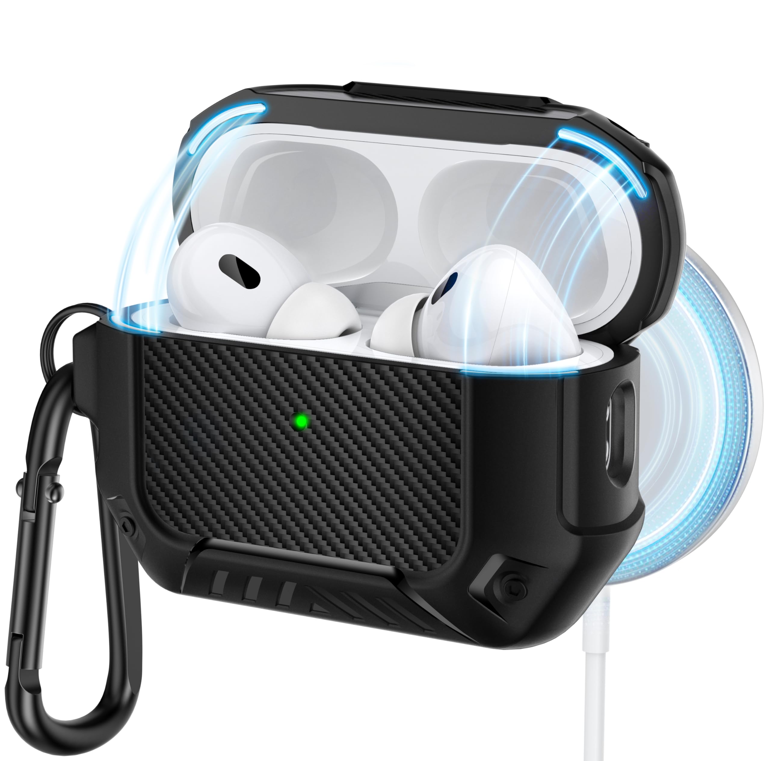 Funda Mobosi de Fibra de Carbono para AirPods Pro con Llavero Negros - Venta Internacional