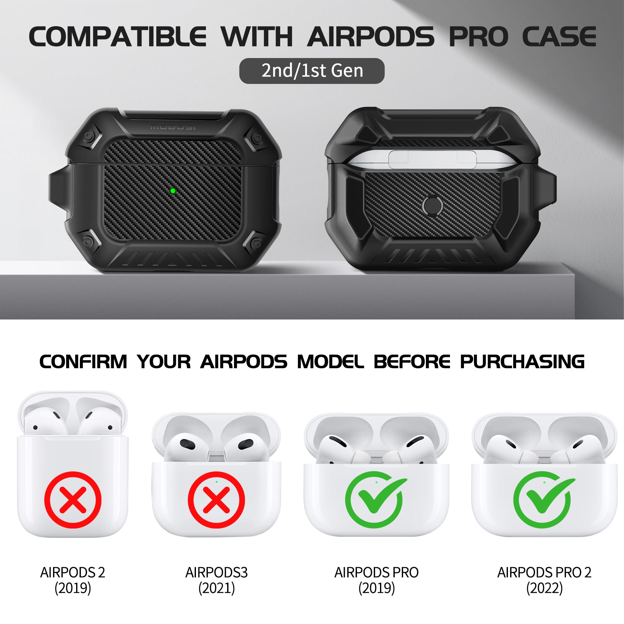 Foto 3 pulgar | Funda Mobosi de Fibra de Carbono para AirPods Pro con Llavero Negros - Venta Internacional