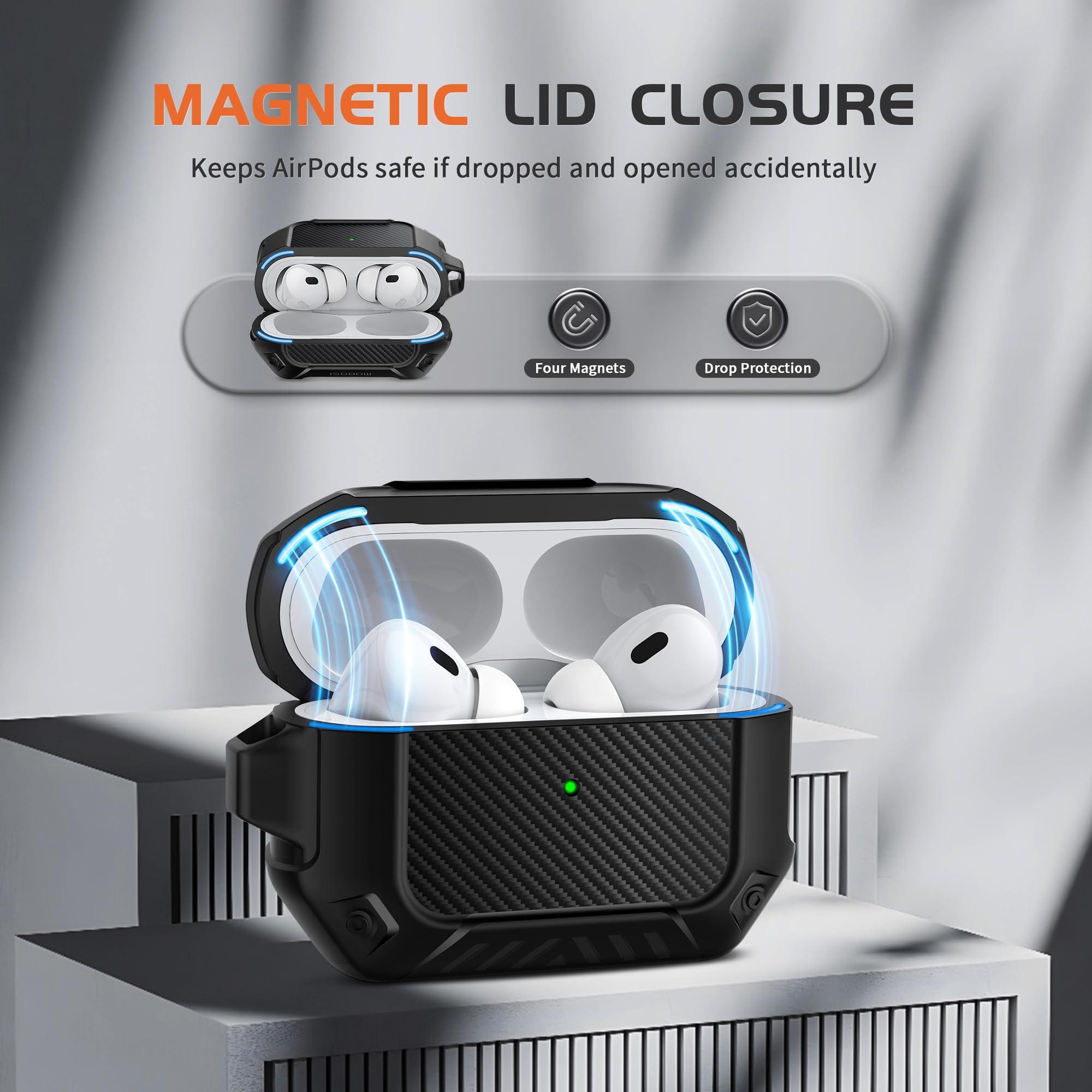 Foto 5 pulgar | Funda Mobosi de Fibra de Carbono para AirPods Pro con Llavero Negros - Venta Internacional