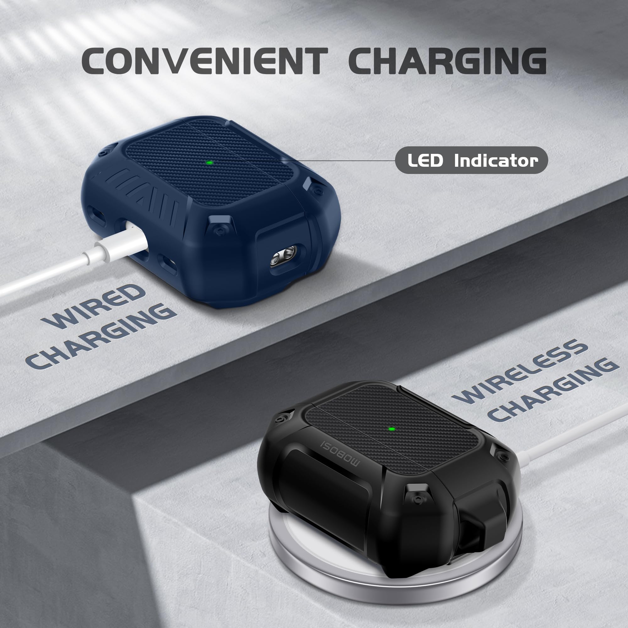 Foto 6 pulgar | Funda Mobosi de Fibra de Carbono para AirPods Pro con Llavero Negros - Venta Internacional
