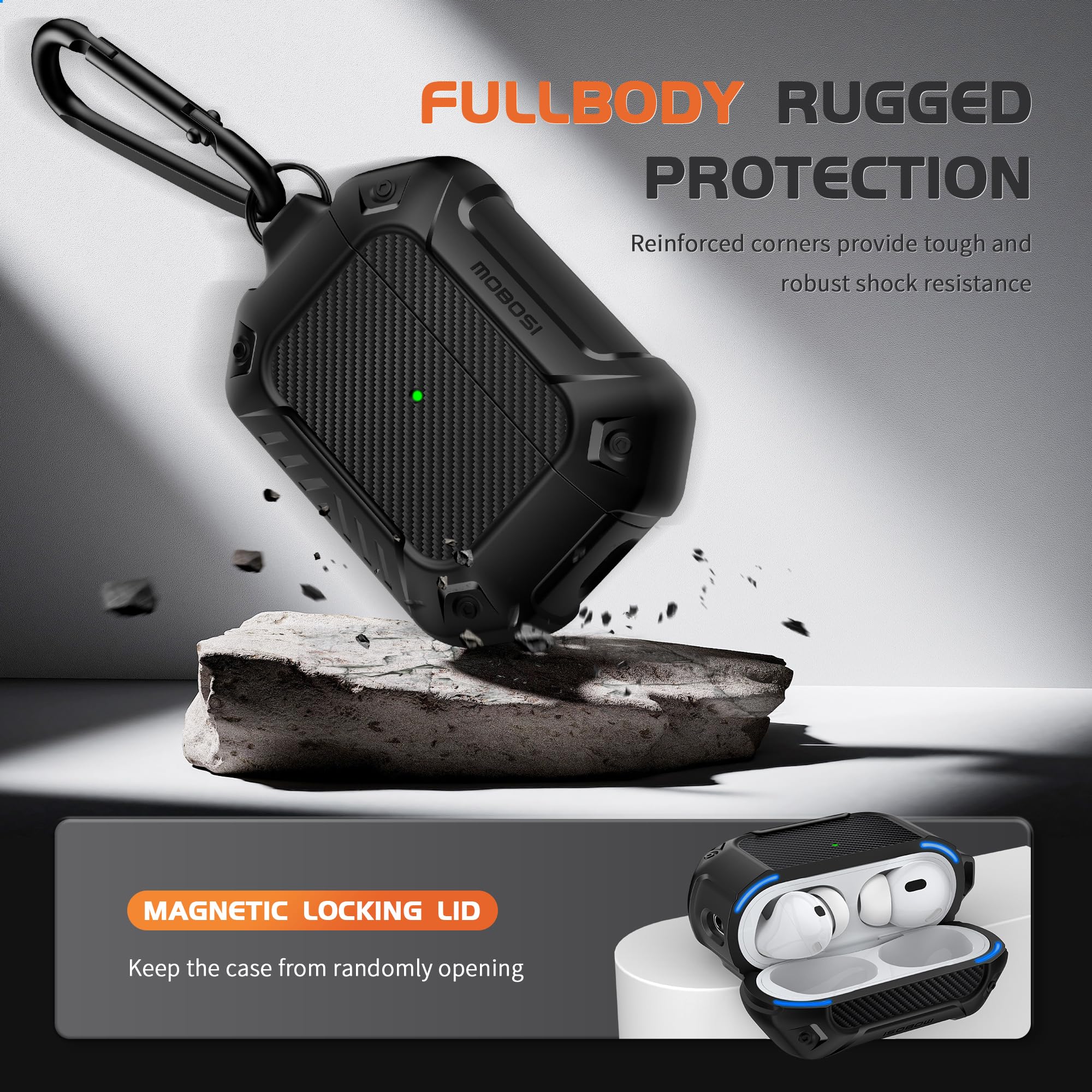 Foto 7 pulgar | Funda Mobosi de Fibra de Carbono para AirPods Pro con Llavero Negros - Venta Internacional