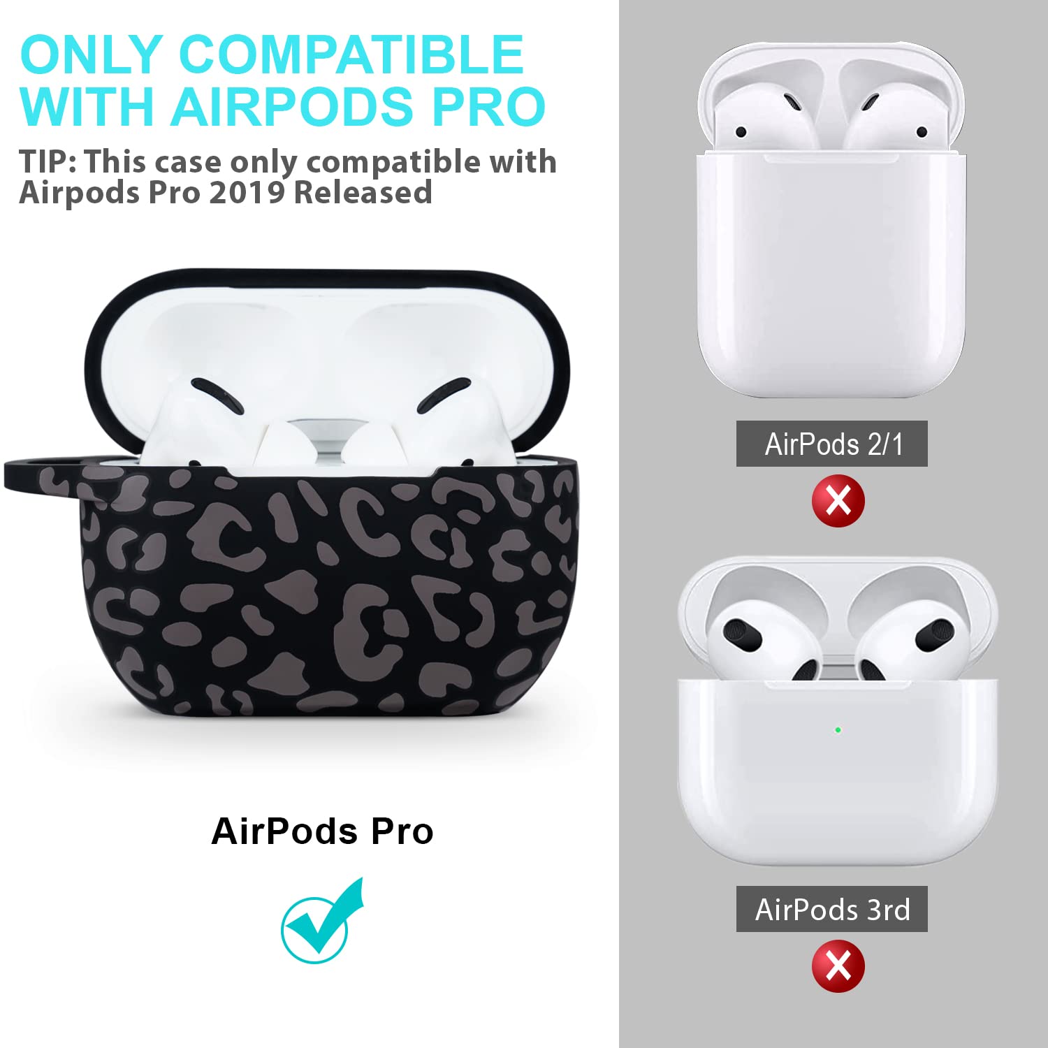 Foto 3 pulgar | Funda Gawnock Leopard de Silicona para Airpods Pro con Llavero color Gris - Venta Internacional