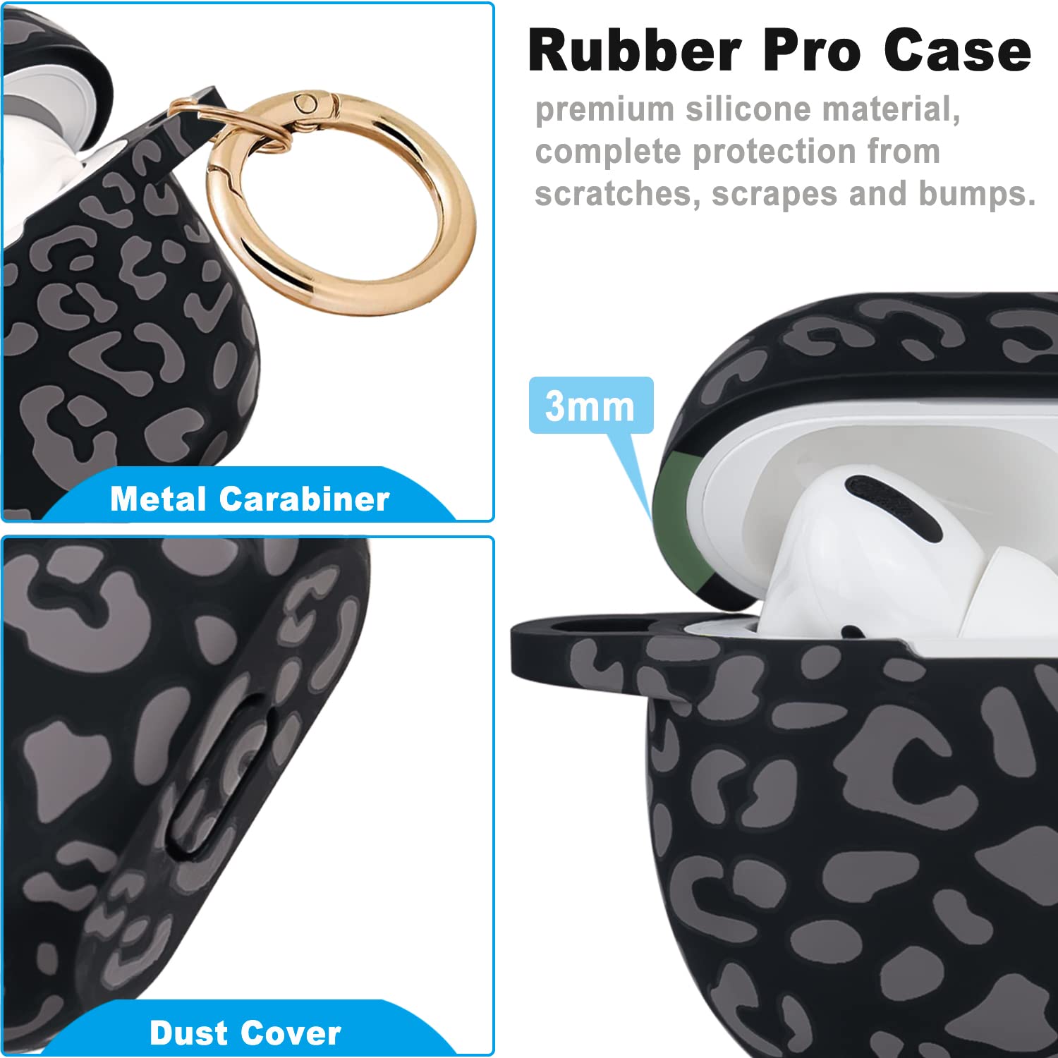 Foto 5 pulgar | Funda Gawnock Leopard de Silicona para Airpods Pro con Llavero color Gris - Venta Internacional