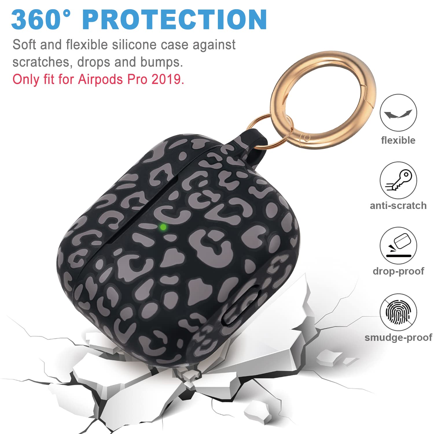 Foto 6 pulgar | Funda Gawnock Leopard de Silicona para Airpods Pro con Llavero color Gris - Venta Internacional