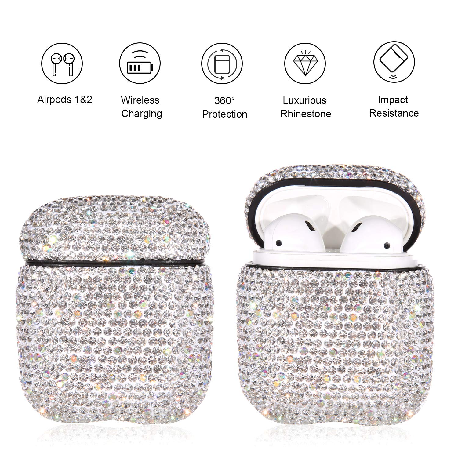 Foto 3 pulgar | Funda Para Airpods Axcuws Sparkly Diamond Con Llavero, Color Blanco - Venta Internacional.