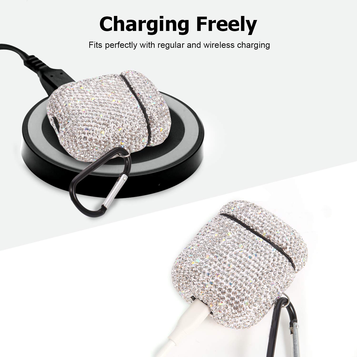 Foto 4 pulgar | Funda Para Airpods Axcuws Sparkly Diamond Con Llavero, Color Blanco - Venta Internacional.