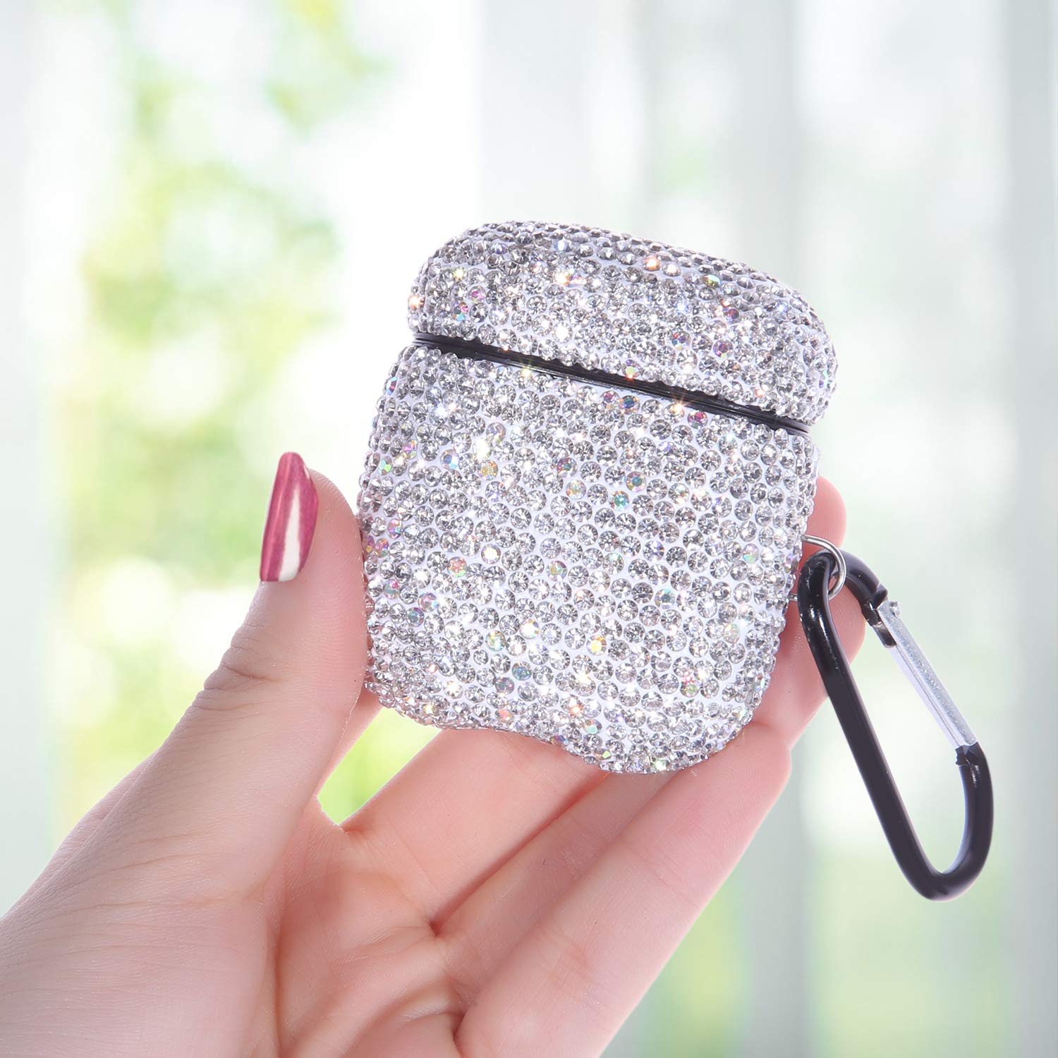 Foto 6 pulgar | Funda Para Airpods Axcuws Sparkly Diamond Con Llavero, Color Blanco - Venta Internacional.