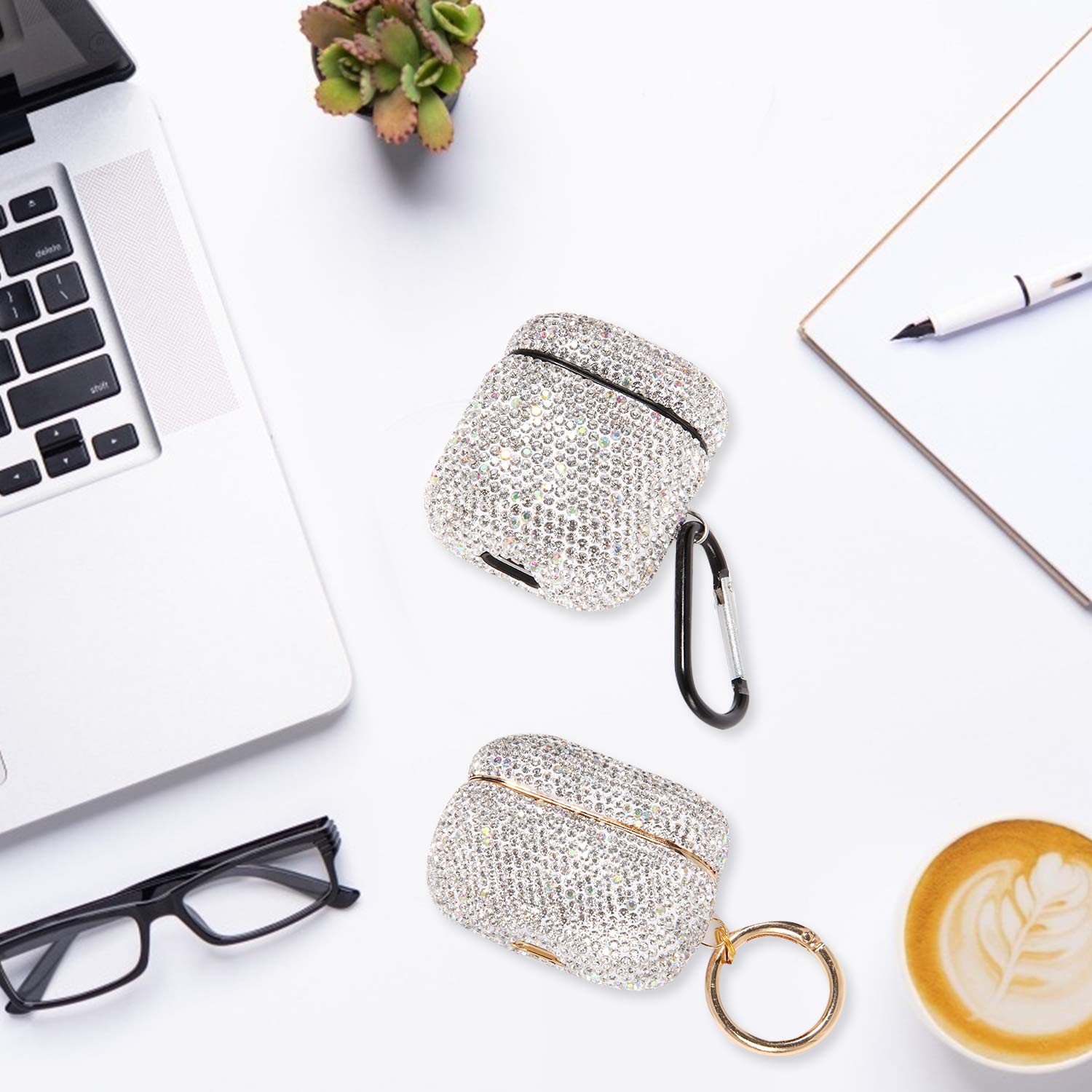 Foto 7 pulgar | Funda Para Airpods Axcuws Sparkly Diamond Con Llavero, Color Blanco - Venta Internacional.