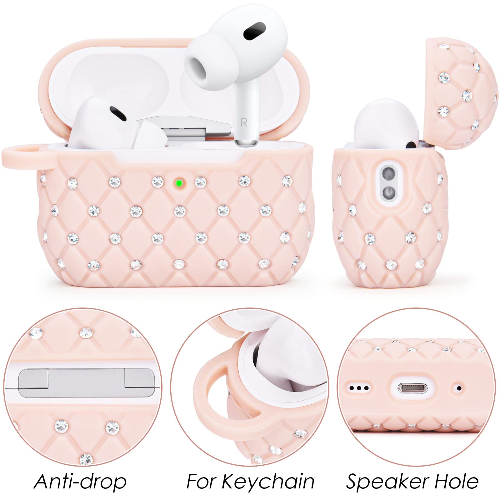 Foto 3 pulgar | Funda Visoom Airpods Pro De Segunda Generación Con Diamantes De Imitación Brillantes, Rosa - Venta Internacional.