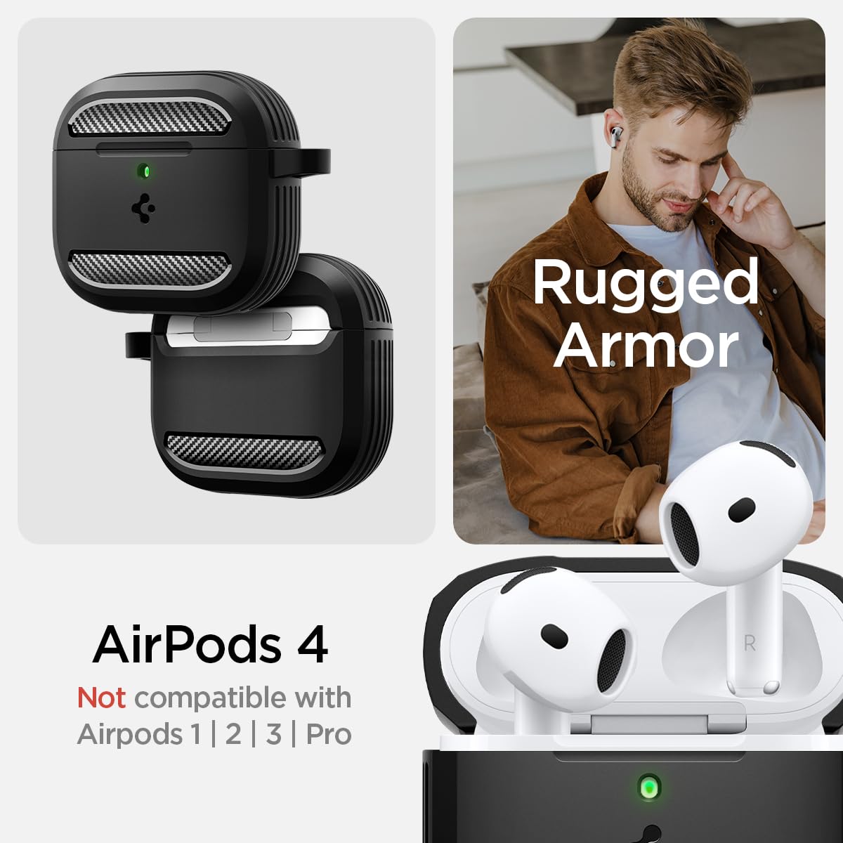 Foto 3 pulgar | Funda Protectora Para Airpods 4 Con Mosquetón Spigen Rugged Armor - Venta Internacional.