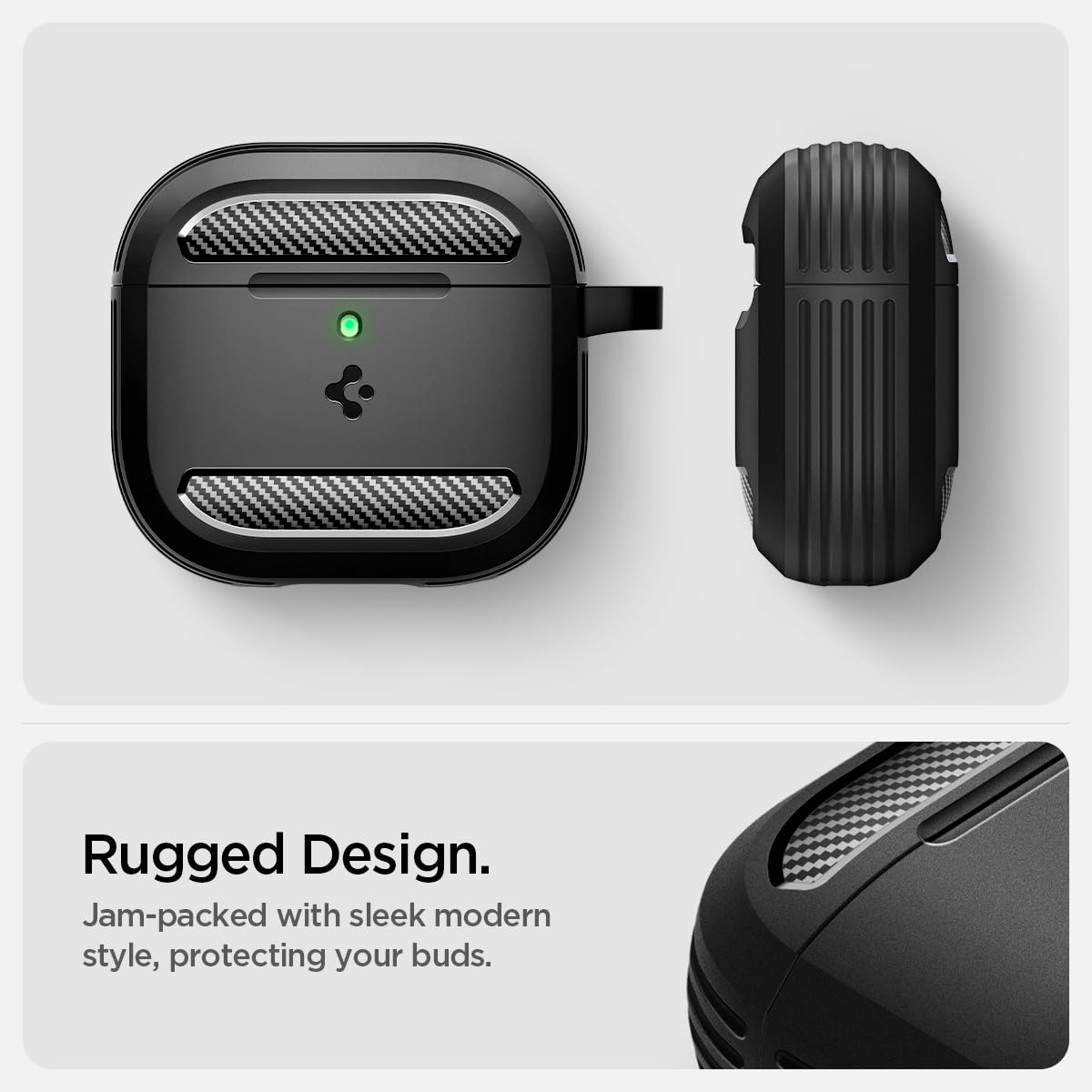 Foto 4 pulgar | Funda Protectora Para Airpods 4 Con Mosquetón Spigen Rugged Armor - Venta Internacional.