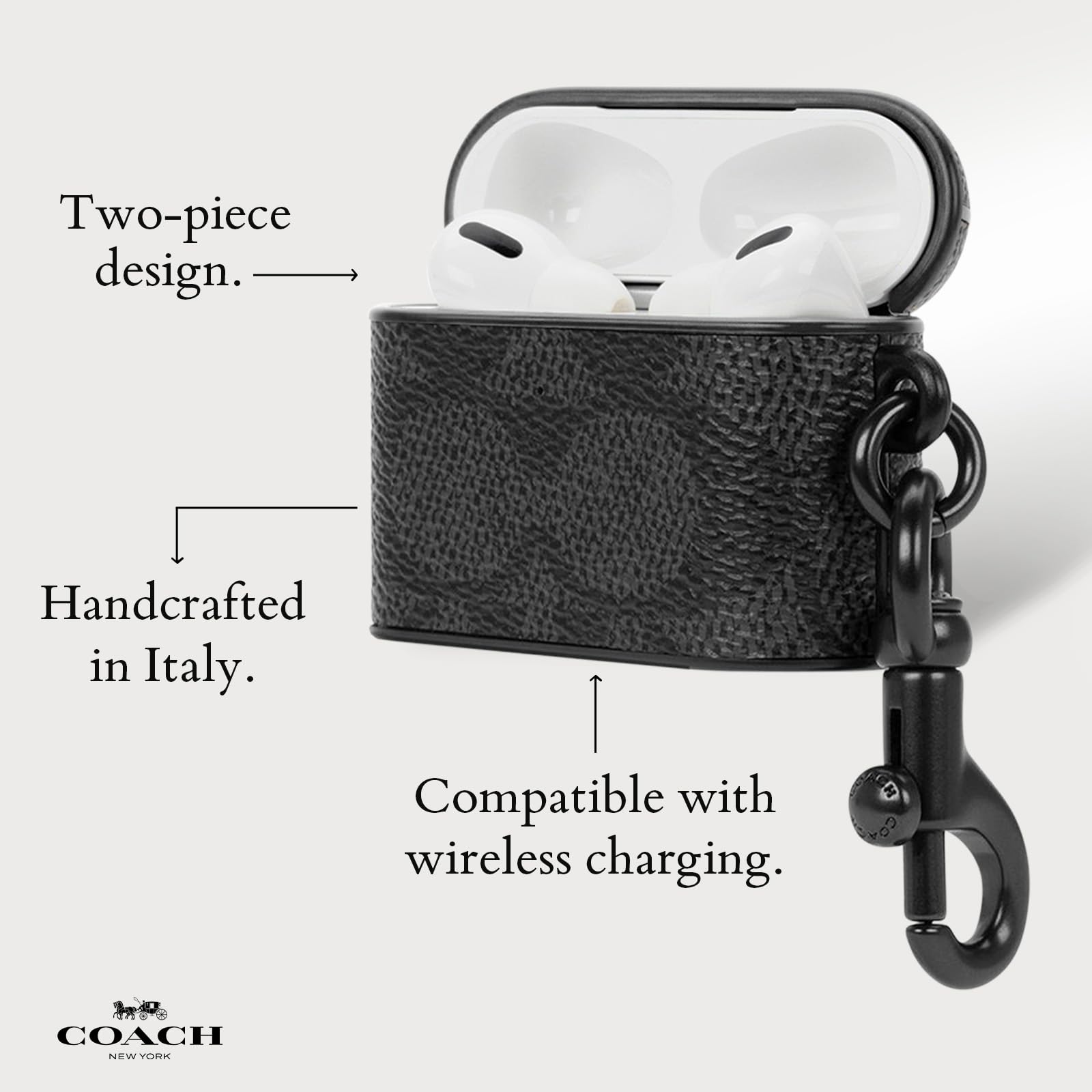 Foto 5 pulgar | Funda para AirPods Pro Coach Signature de Lona Color Carbón - Venta Internacional
