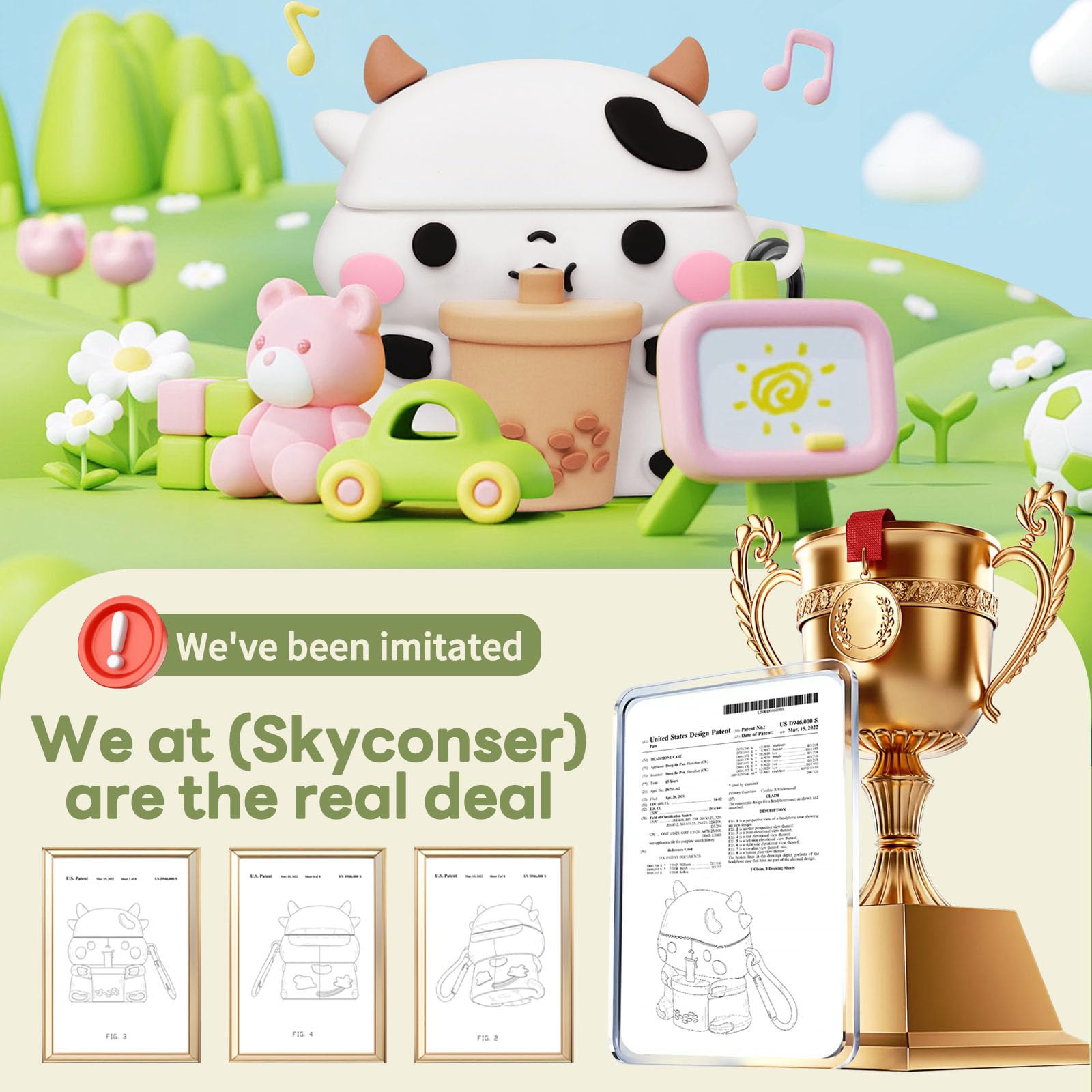 Foto 3 pulgar | Funda para AirPods 4 Skyconser Cute Cow con Kit de Limpieza - Venta Internacional