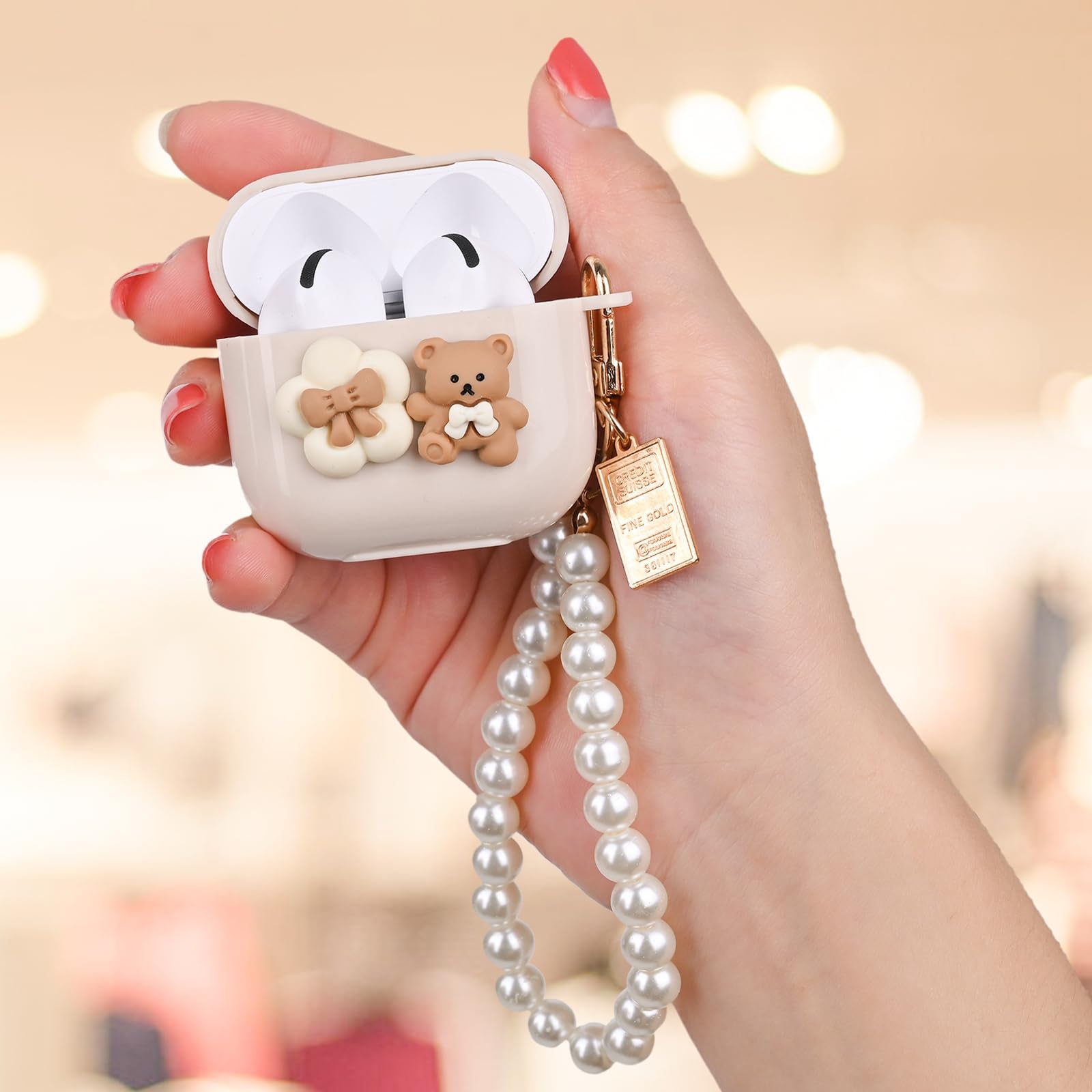 Foto 3 pulgar | Funda para AirPods 4 con Diseño de Pajony Lazo y Oso - Venta Internacional