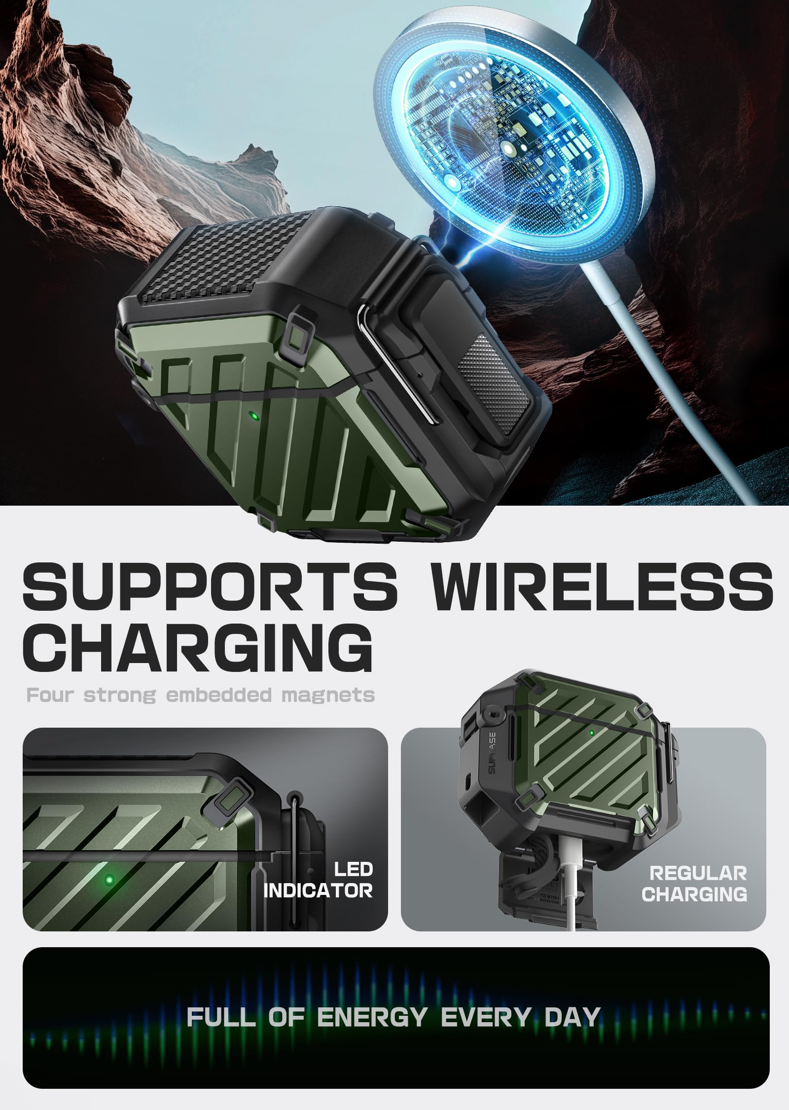 Foto 7 pulgar | Funda Supcase para AirPods 4 con Candado y Mosquetón Impermeable - Venta Internacional