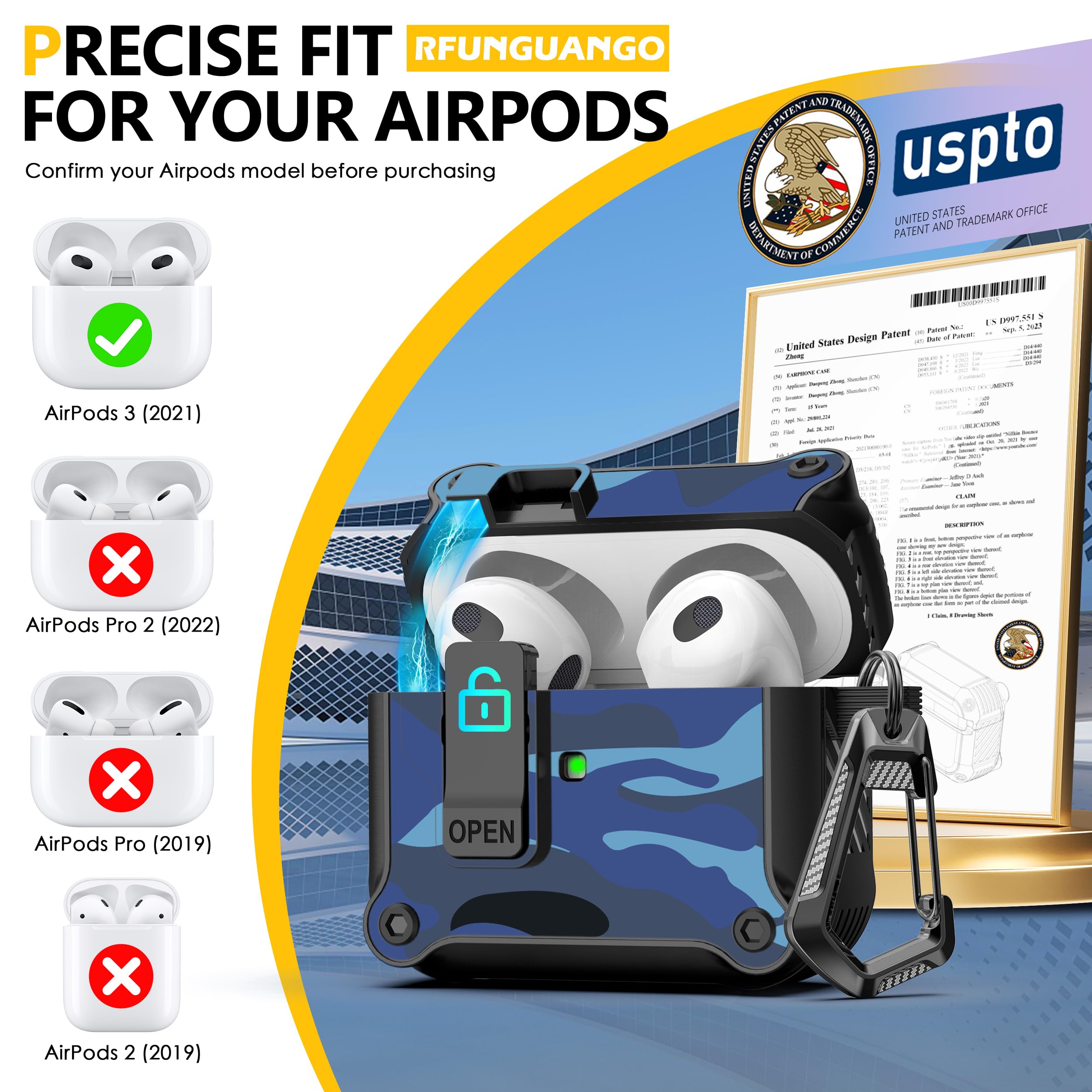 Foto 5 | Funda para Airpods 3a Generación Rfunguango Secure Lock Azul - Venta Internacional