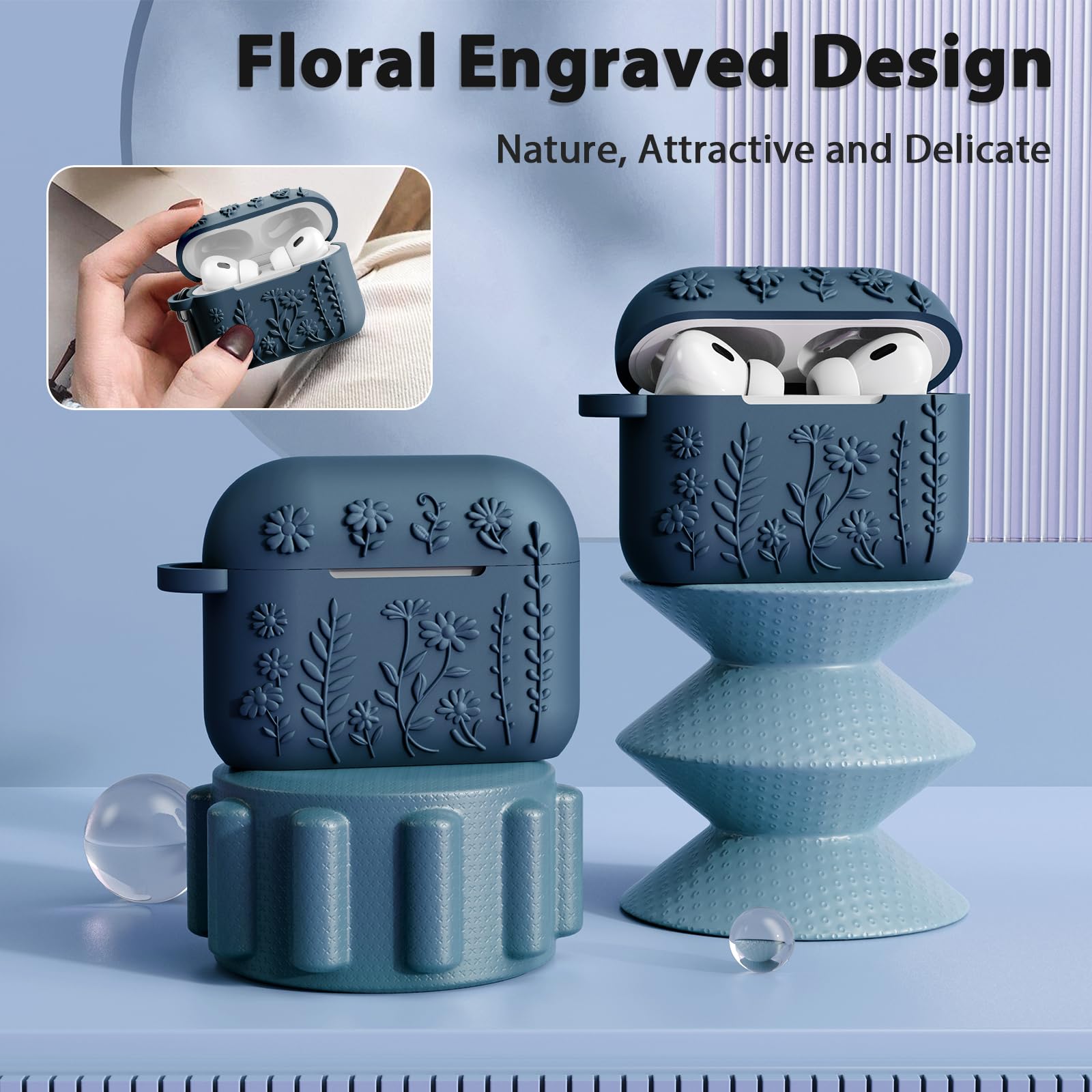 Foto 7 pulgar | Funda Airspo AirPods Pro de Segunda Generación de Silicona  Azul Medianoche - Venta Internacional