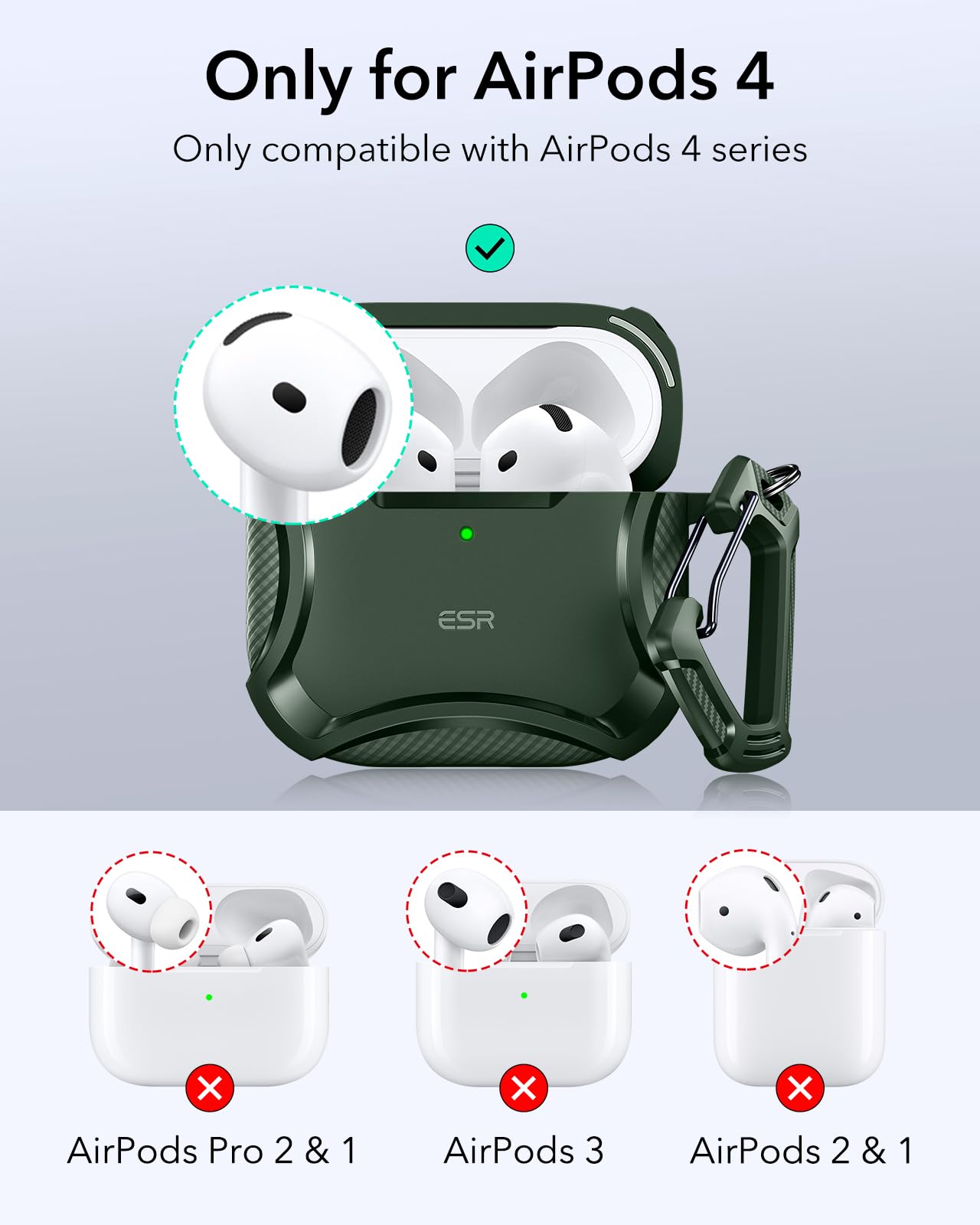 Foto 3 pulgar | Funda para AirPods 4.a Generación ESR Verde - Venta Internacional