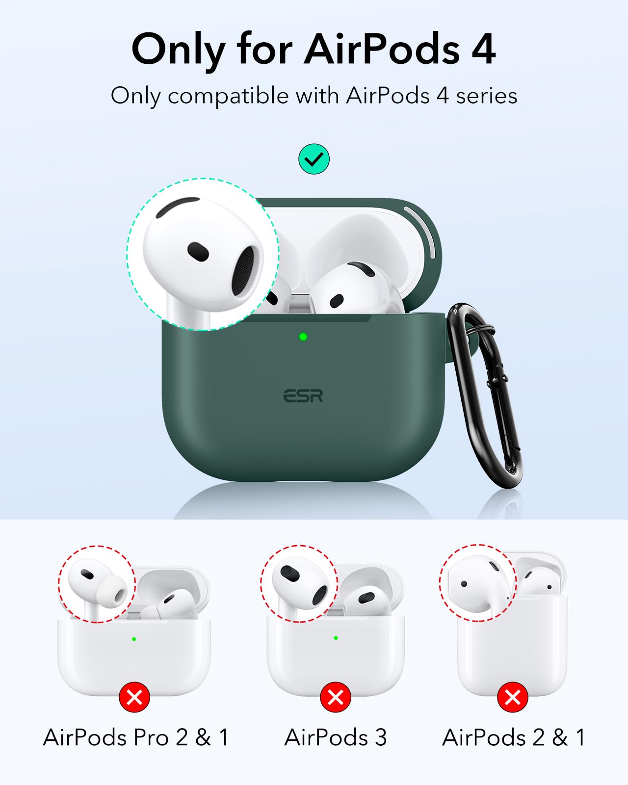 Foto 3 pulgar | Funda para AirPods 4.a Generación ESR Verde - Venta Internacional