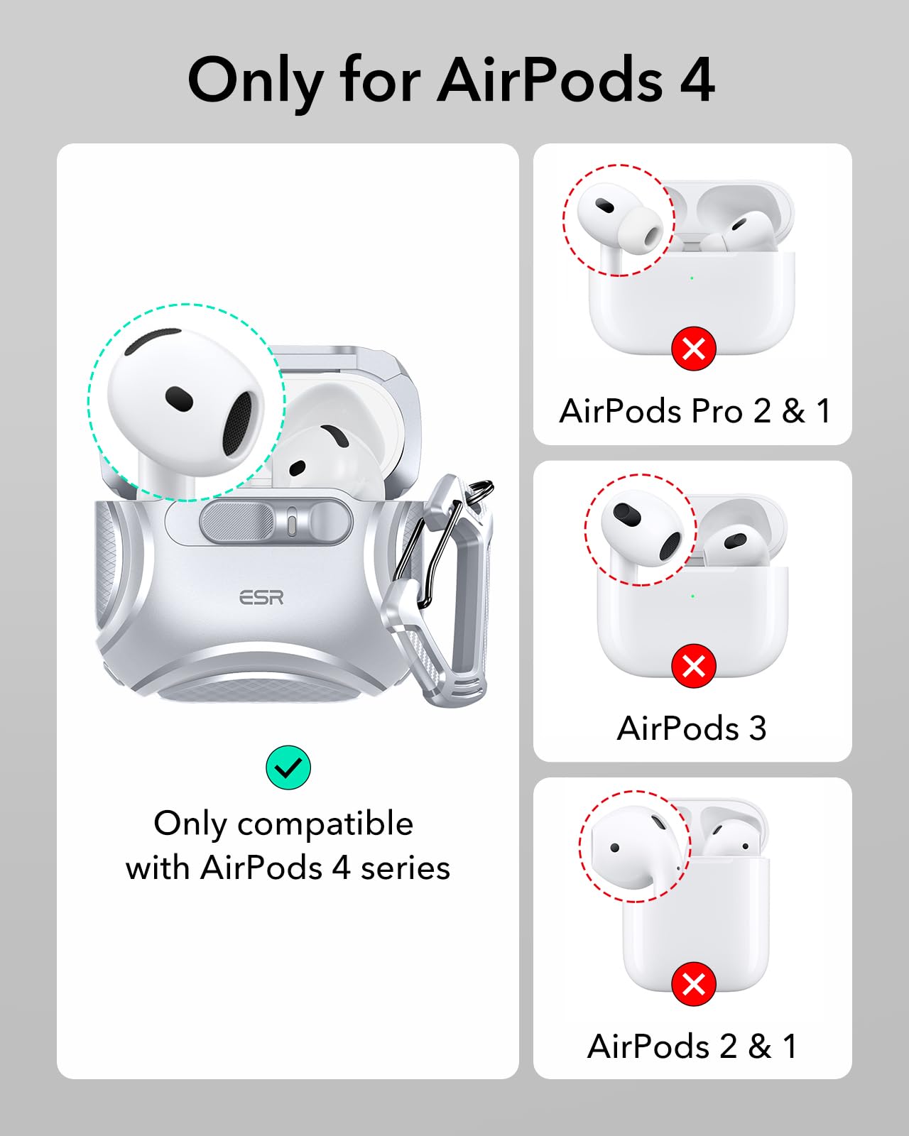 Foto 3 pulgar | Funda para AirPods 4.a Generación ESR Gris - Venta Internacional