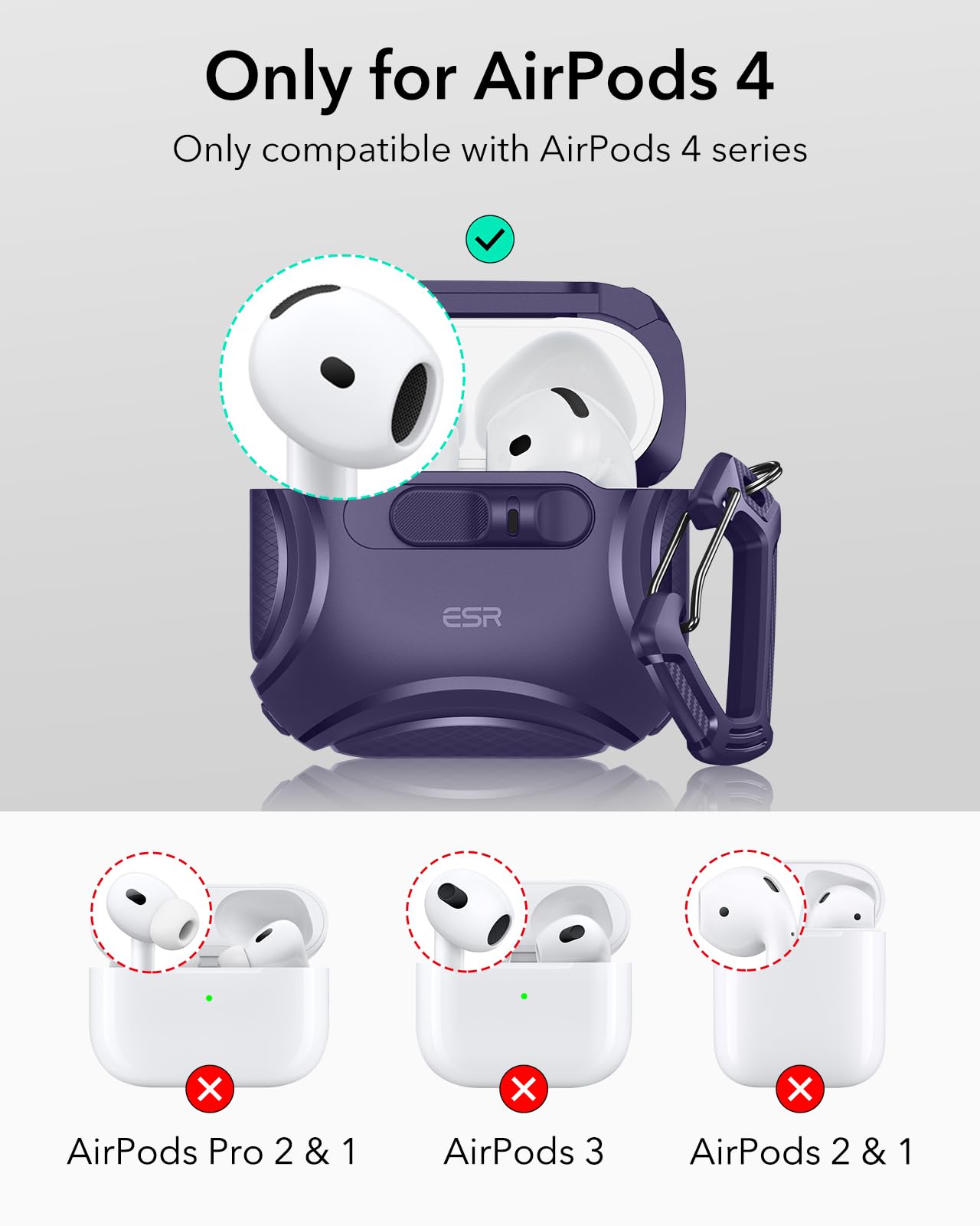 Foto 3 pulgar | Funda para AirPods 4.a Generación ESR Morado - Venta Internacional