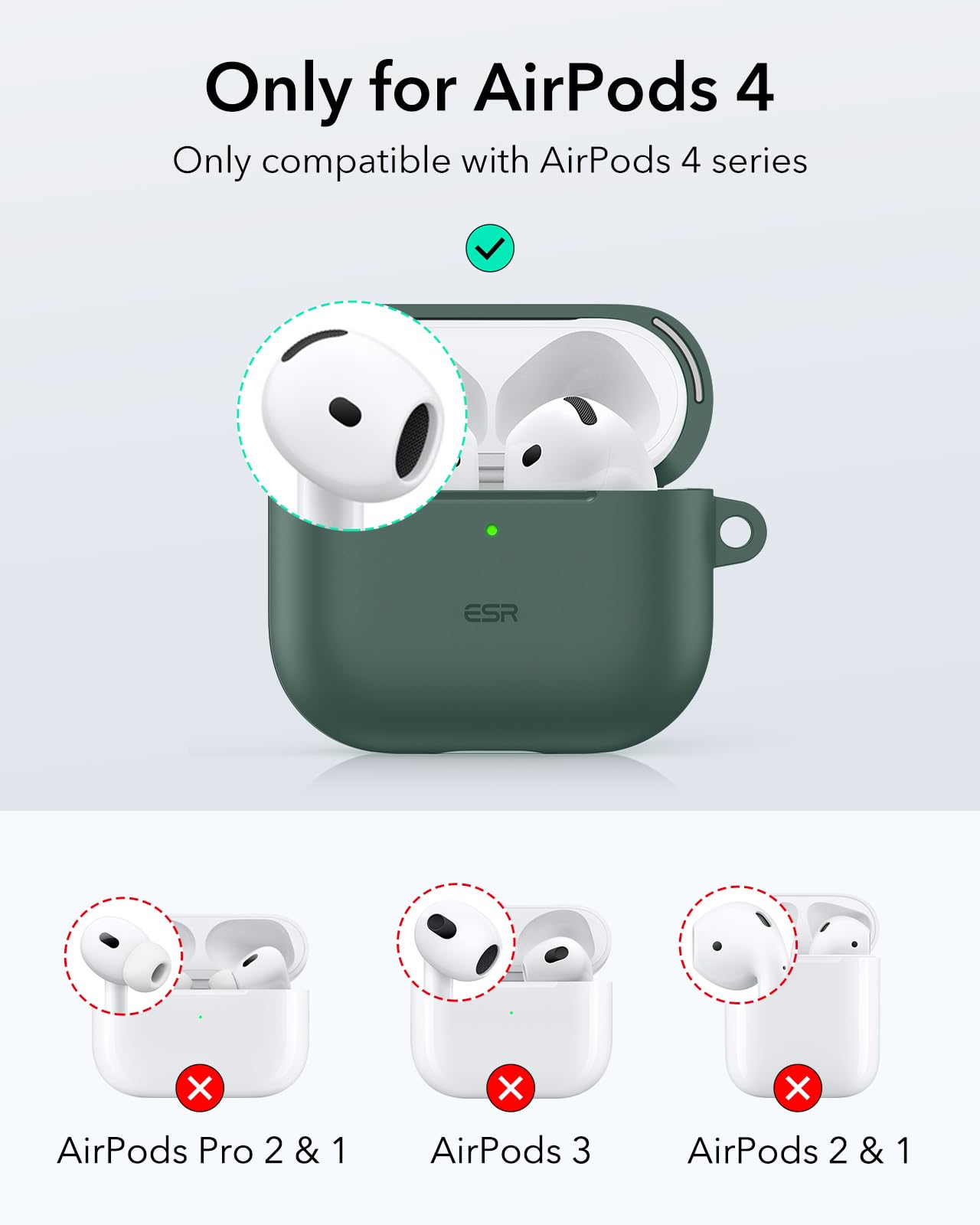 Foto 3 pulgar | Funda Para Airpods 4 Esr Con Protección Total Contra Caídas Y Mosquetón, Color Verde - Venta Internacional.