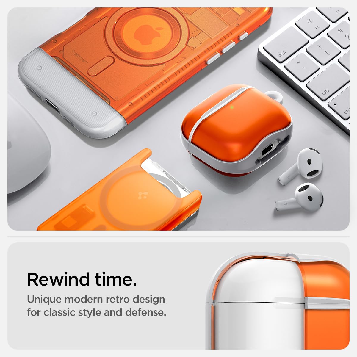 Foto 3 | Funda Spigen Ultra Hybrid Para Airpods 4  Diseño Retro Con Llavero - Venta Internacional.