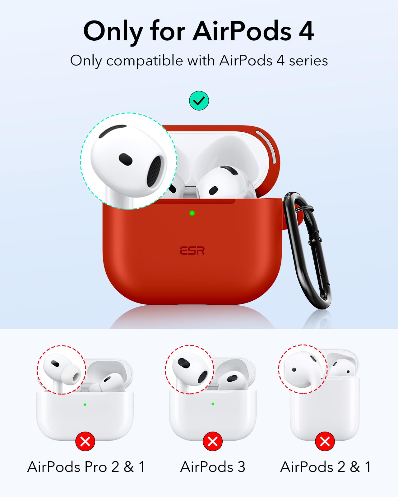 Foto 3 pulgar | Funda Para Airpods 4 Esr Con Protección Total Contra Caídas Y Mosquetón Rojo - Venta Internacional.