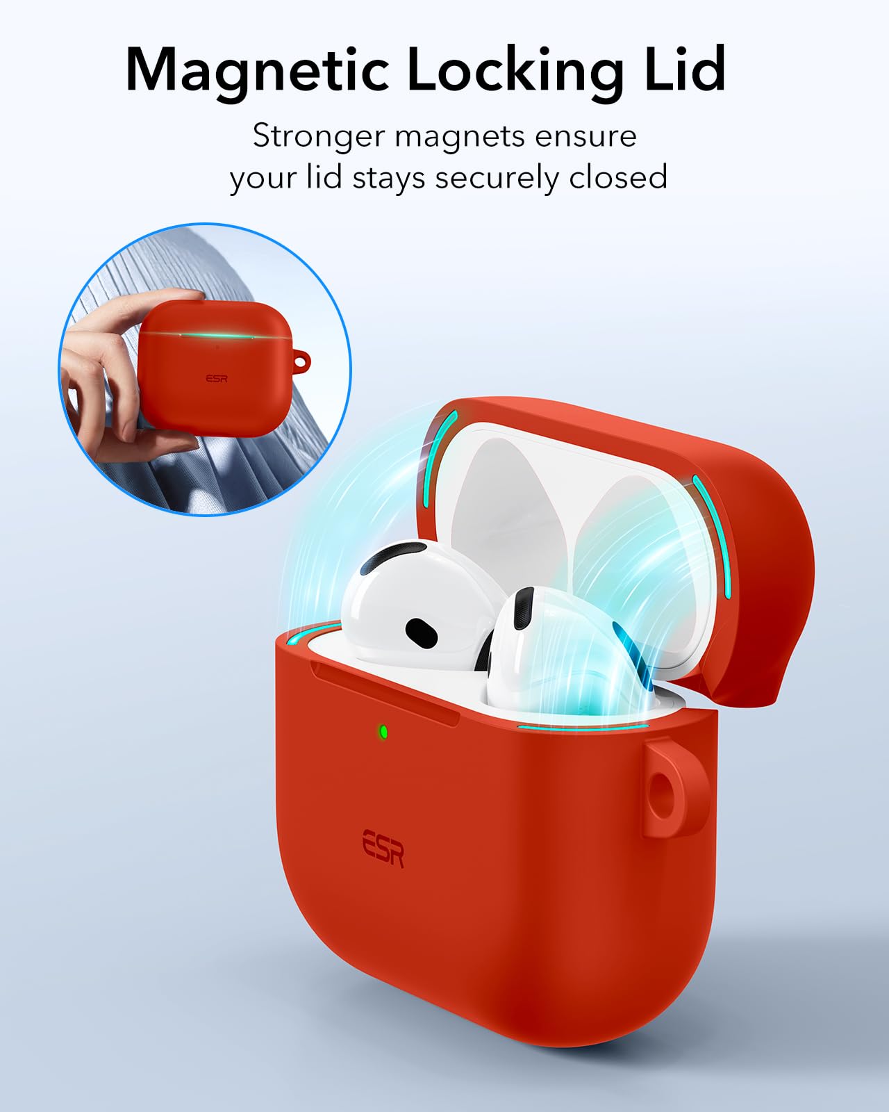 Foto 5 pulgar | Funda Para Airpods 4 Esr Con Protección Total Contra Caídas Y Mosquetón Rojo - Venta Internacional.