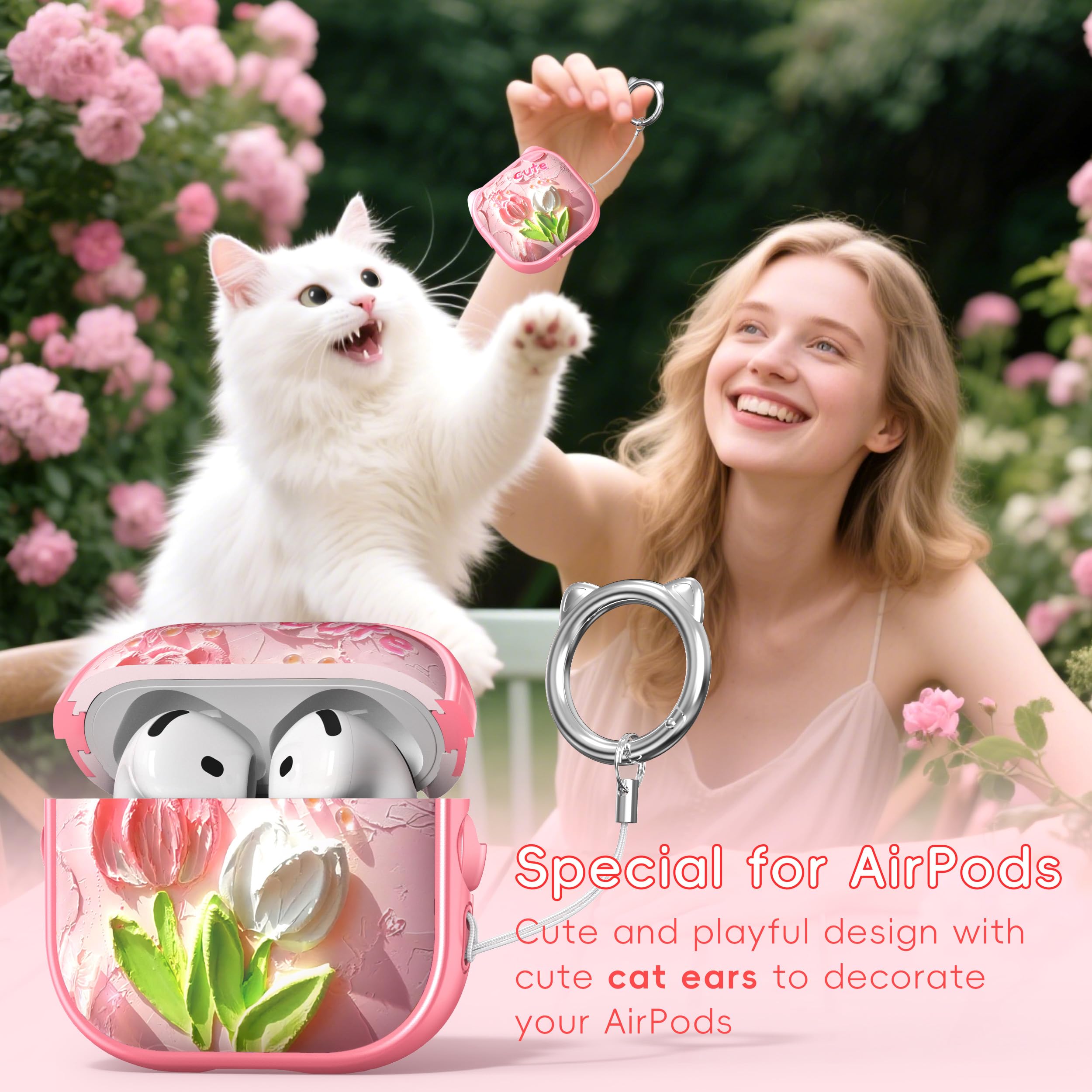 Foto 4 pulgar | Funda Para Airpods 4 Mhyaludo Con Bonito Estampado De Orejas De Gato Con Kit De Limpieza - Venta Internacional.